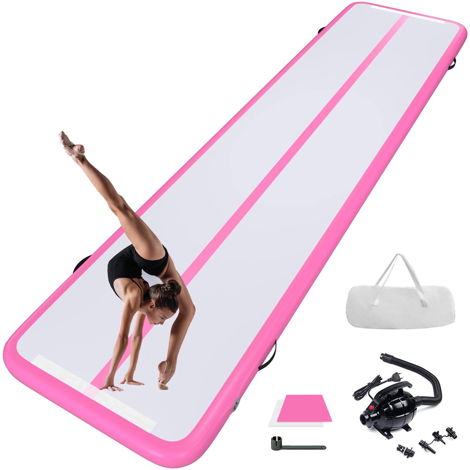 10ft 13ft 16ft 20ft Inflatable Air Gymnastics Mat - Pink & Purple Tumbling Mats with Electric Pump | 4 Inch Thick for Home Gym, Yoga, Training, Outdoor & Water Activities | Perfect for Kids Play, Gymnastics Practice & Backyard Fun