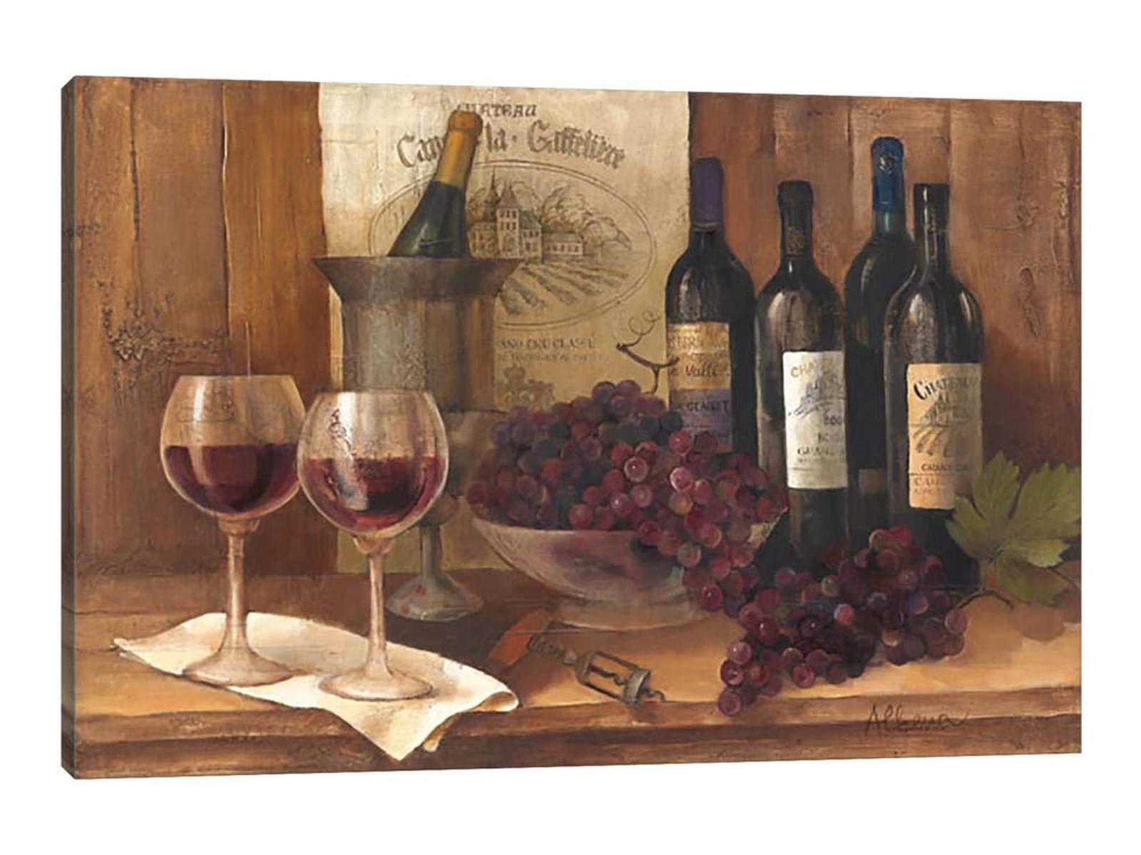 Vintage Wine & Cup Wall Art Decor for Kitchen Dining Room - 28x40 Inches Rustic Bar Painting Set - Perfect for Farmhouse, Cafe & Home Bar Decor