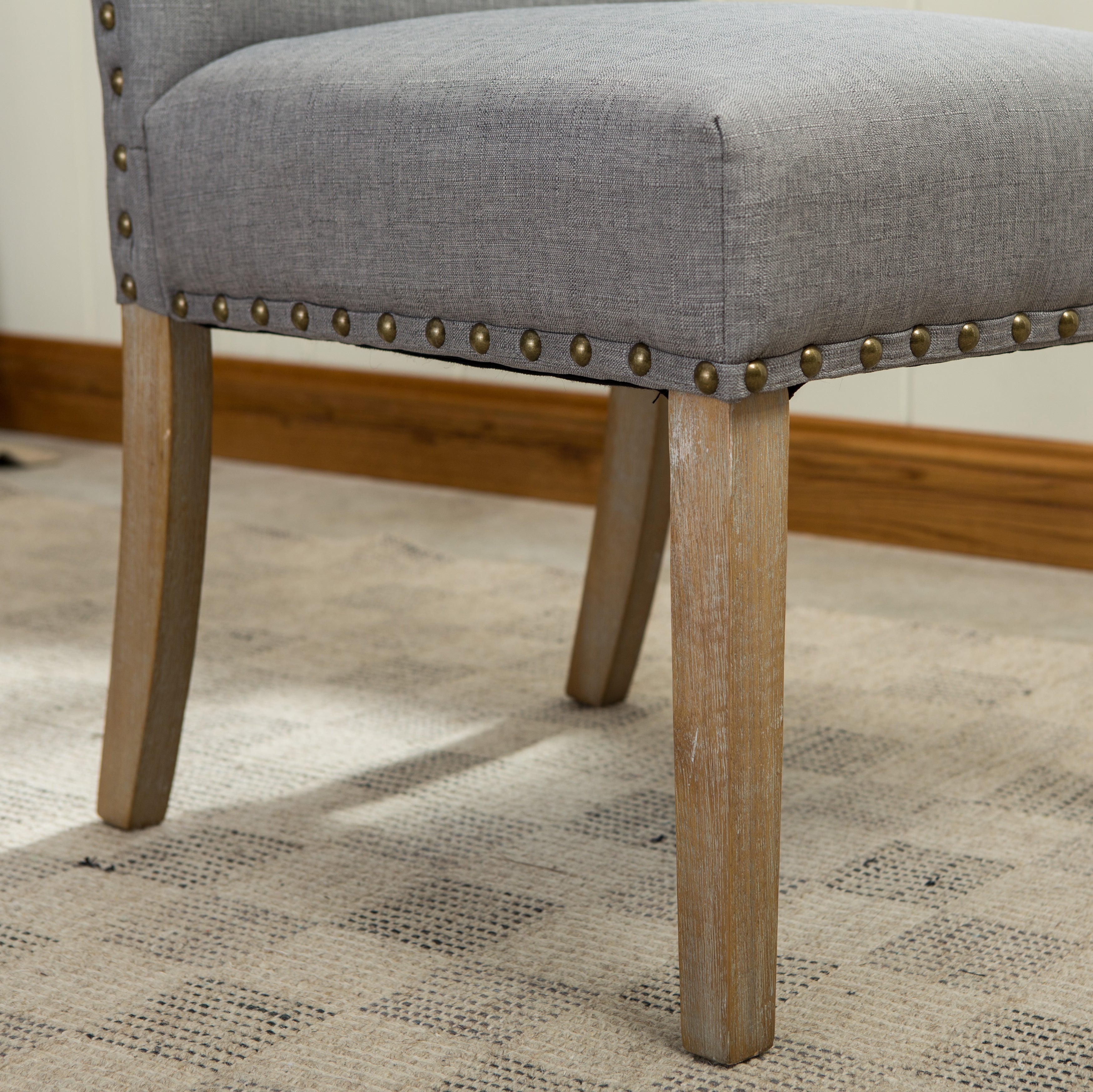 Roundhill Furniture Mod Urban Style Solid Wood Nailhead Fabric Padded Parson Dining Chairs, Set of 2 - Perfect for Kitchen, Dining Room & Home Office Seating