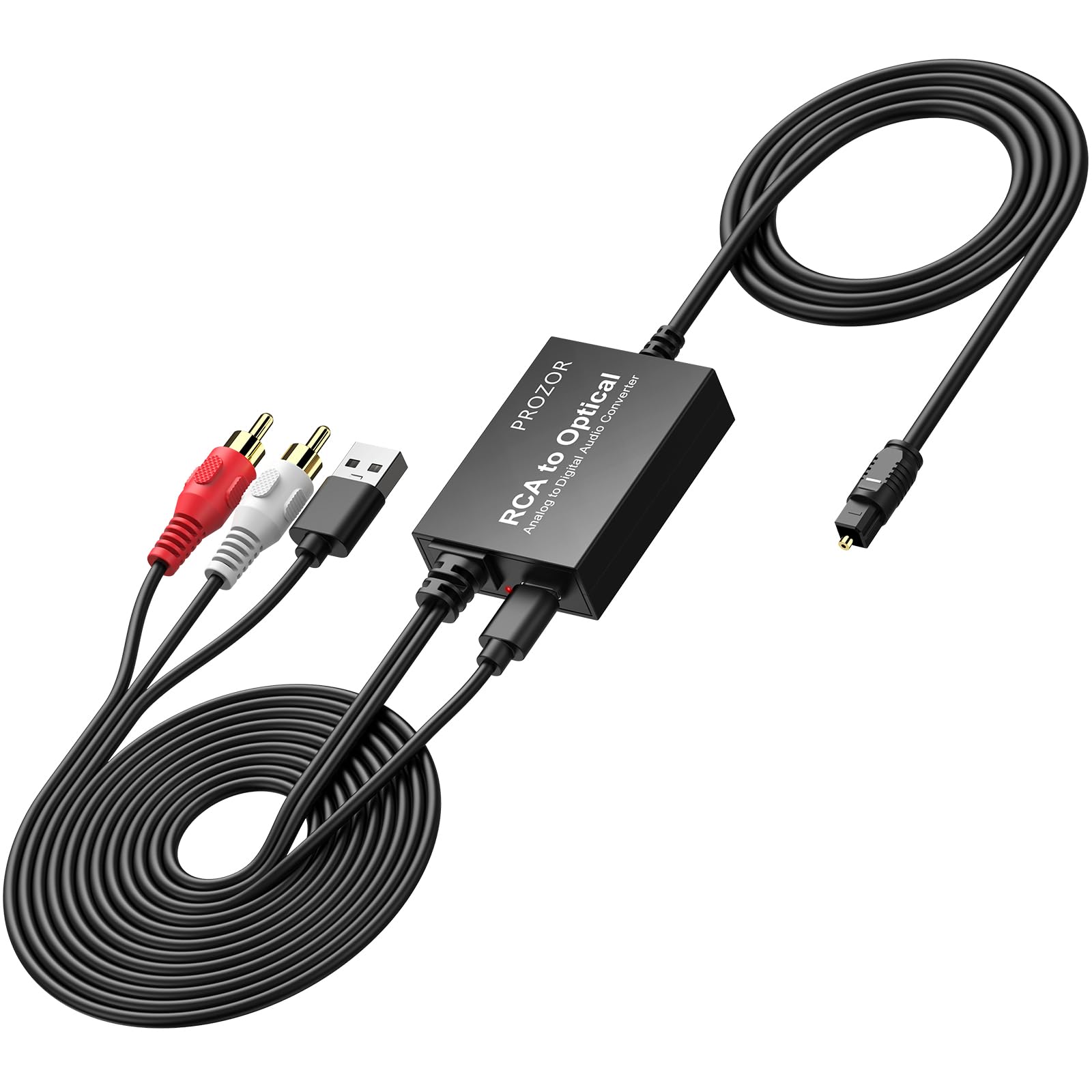 PROZOR RCA to Optical Audio Converter - Analog to Digital Converter Cable for Analog Signals to Toslink SPDIF Optical Digital Signals | Compatible with Computers, Laptops, Projectors & Soundbars | Perfect for Home Theater, Gaming & Audio Streaming Setups