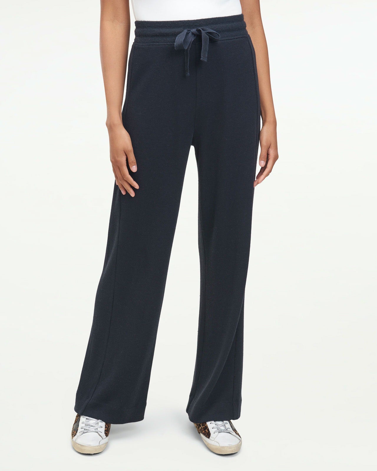 Alpine Wide Leg Pants for Women - High Waisted Flowy Trousers in Navy Blue | Comfortable Lounge Pants for Yoga, Travel & Casual Wear