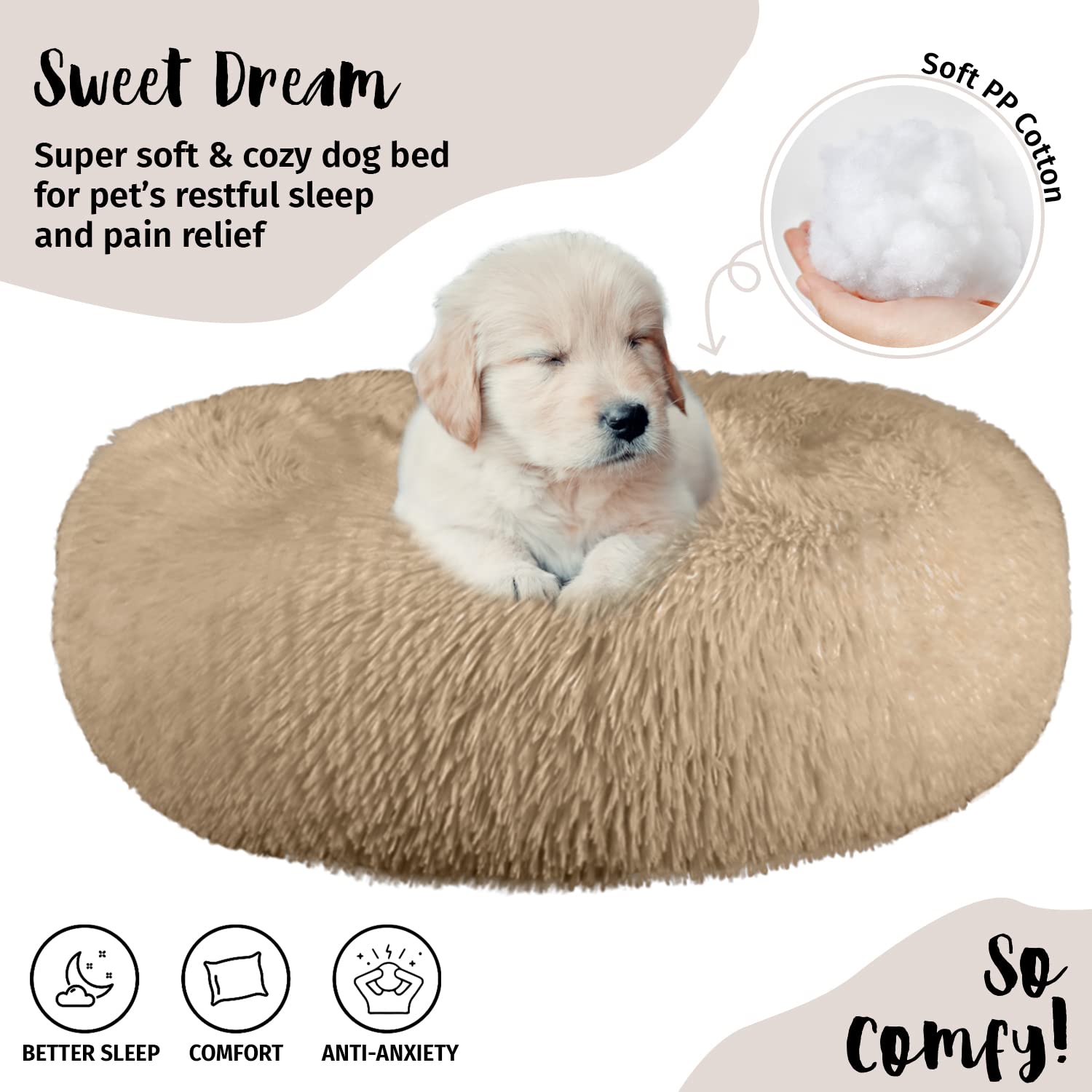 **PETORO Orthopedic Dog Bed for Small, Medium & Large Dogs - Anti-Anxiety Donut Pet Bed with Soft & Comfortable Memory Foam - Machine Washable (20