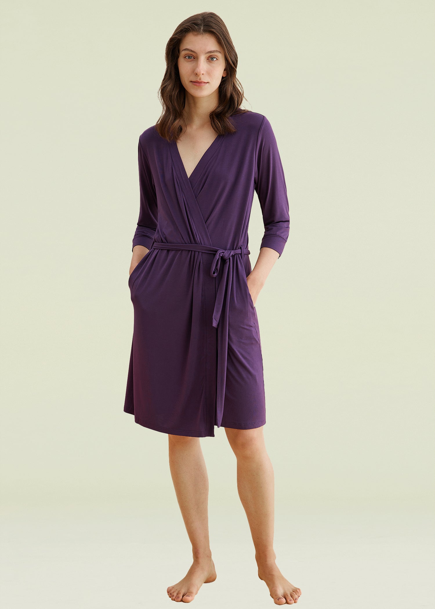 Women's Soft Bamboo Viscose 3/4 Sleeve Kimono Robe with Pockets - Lightweight Lounge Wear for Home, Spa & Vacation