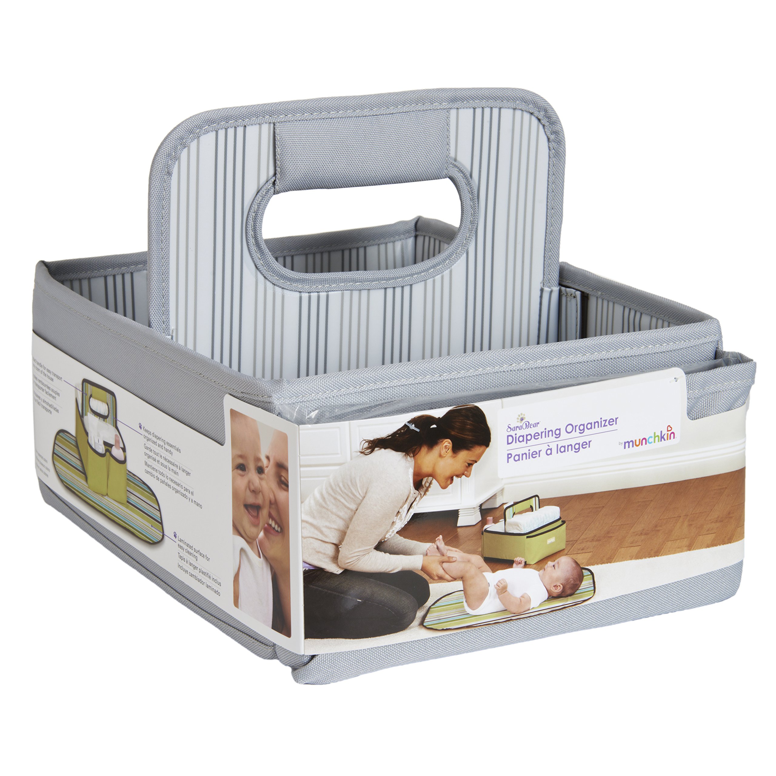 Munchkin SaraBear Diaper Organizer - Grey | Baby Changing Station with Storage Pockets | Perfect for Nursery, Daycare & Travel