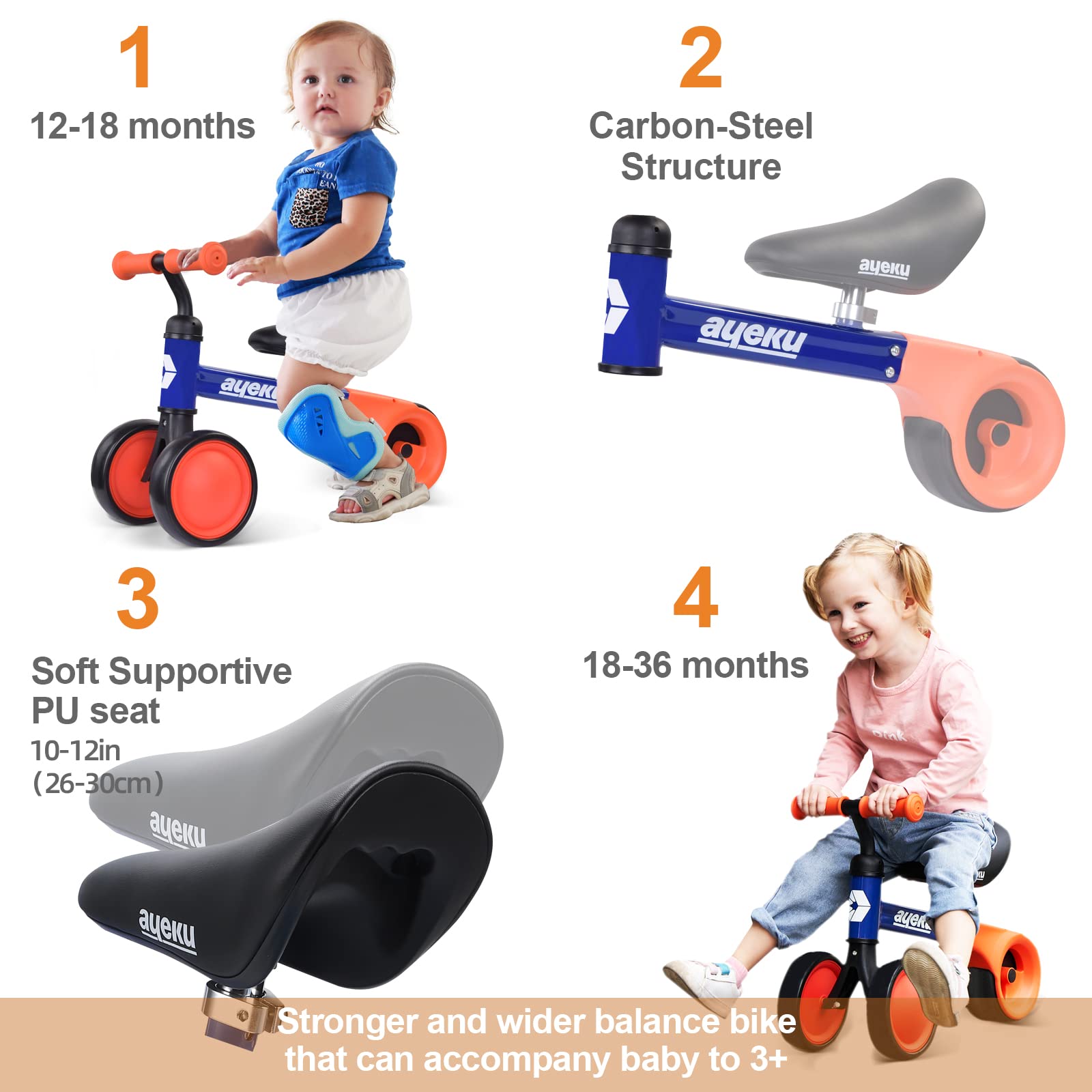 AyeKu Baby Balance Bike for Toddlers 12-36 Months - First Birthday Gift for 1 Year Old Boys & Girls - Training Bike to Help Babies Transition from Standing to Running - Perfect for Indoor Play, Outdoor Learning & Developing Motor Skills