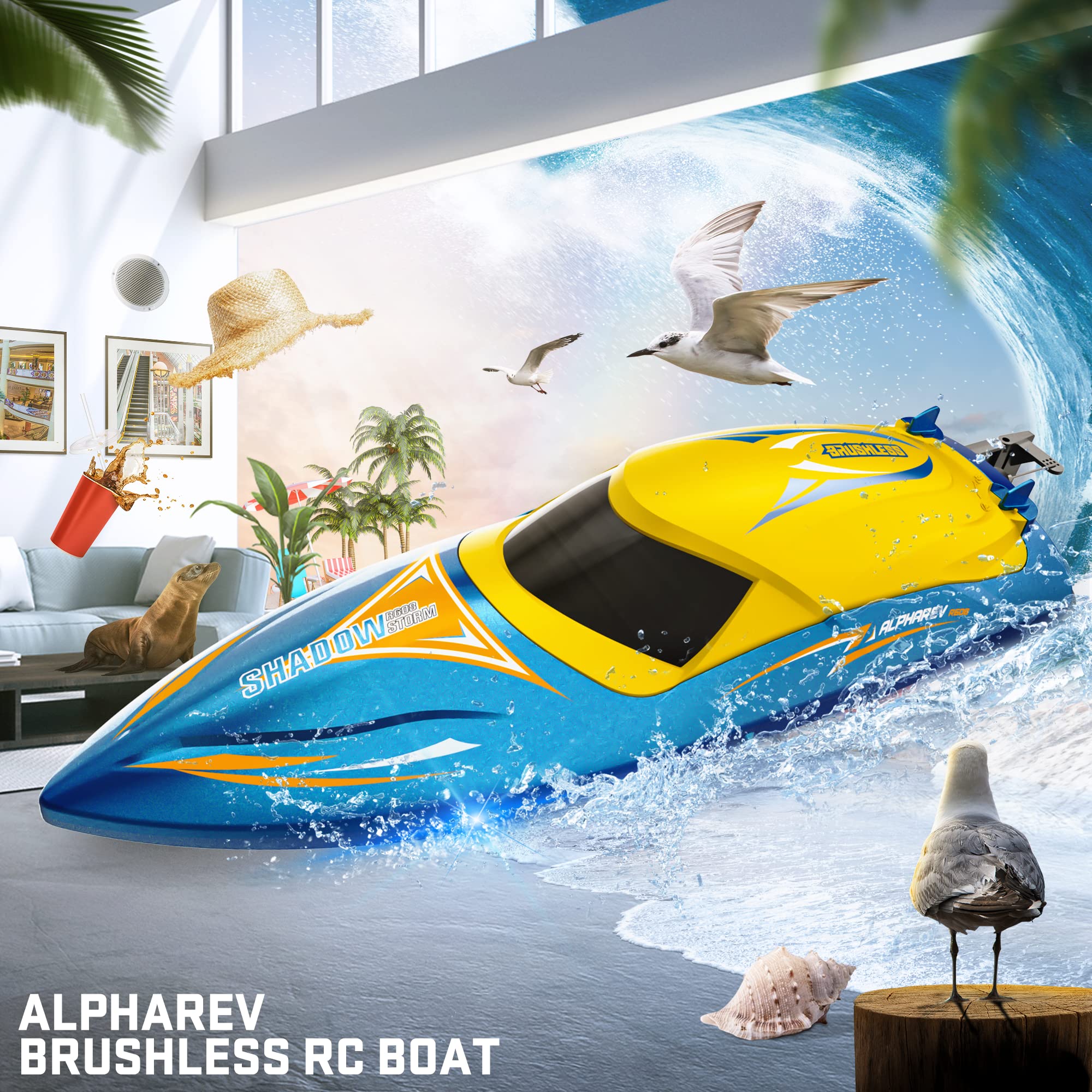 ALPHAREV R608 Brushless RC Boat for Adults - 30+ MPH High Speed Remote Control Boat for Pools, Lakes & Rivers, 2.4GHz Fast RC Speed Boat with Replaceable Parts - Perfect Summer Water Toy & Birthday Gift for Boys, Kids & Teens - Great for Racing, Pool Parties & Outdoor Water Adventures