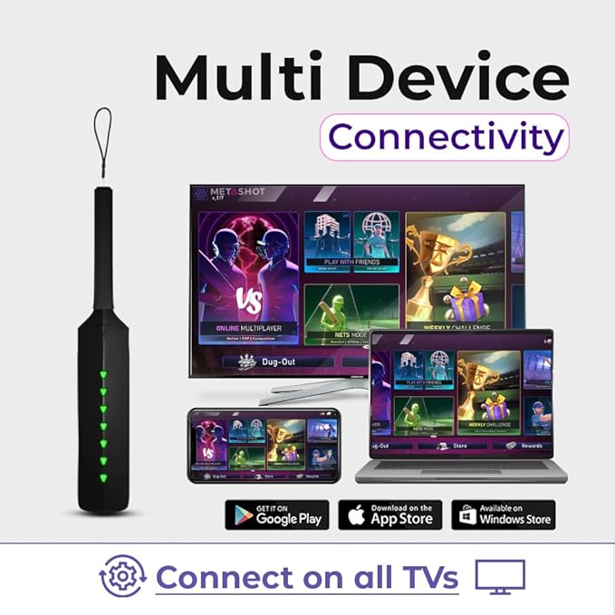 MetaShot Smart Cricket Bat with TV Connector - Wireless Motion Sensor Cricket Bat for Virtual Gaming - Perfect for Indoor Cricket Practice & Fun Family Playtime