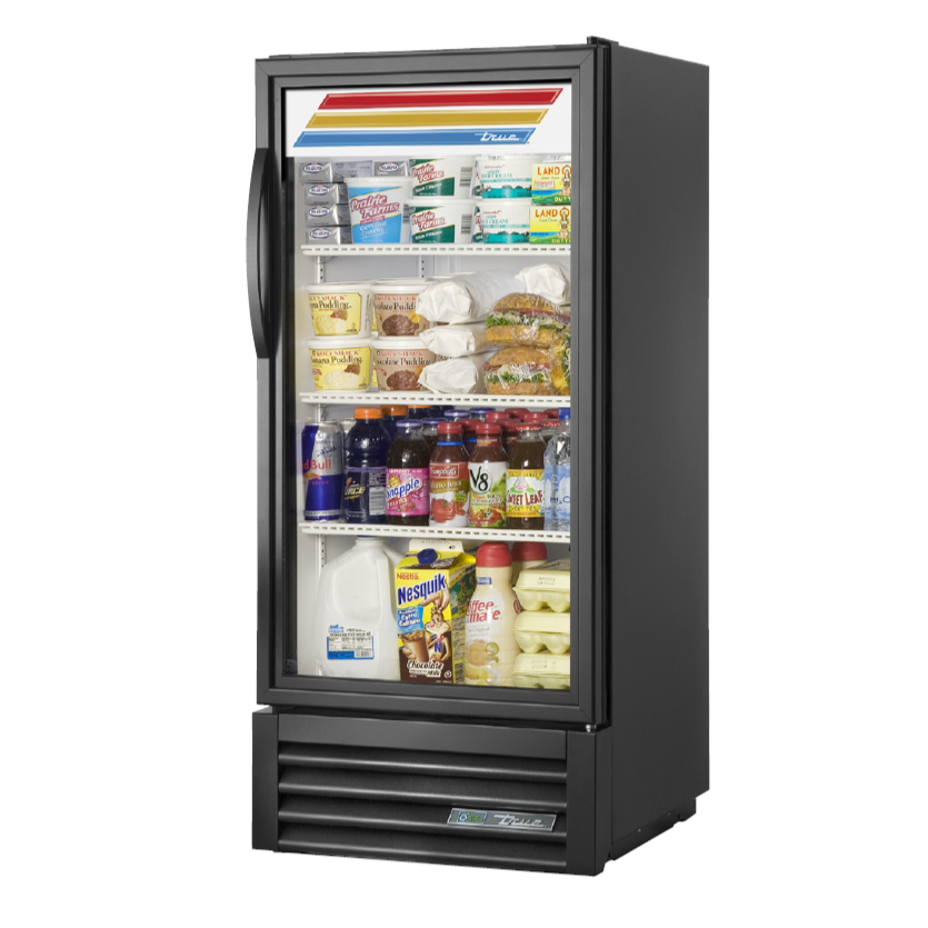 True 25 Merchandising Refrigerator with 1 Glass Door - Black Commercial Fridge GDM-10B for Restaurants, Cafes & Retail Stores