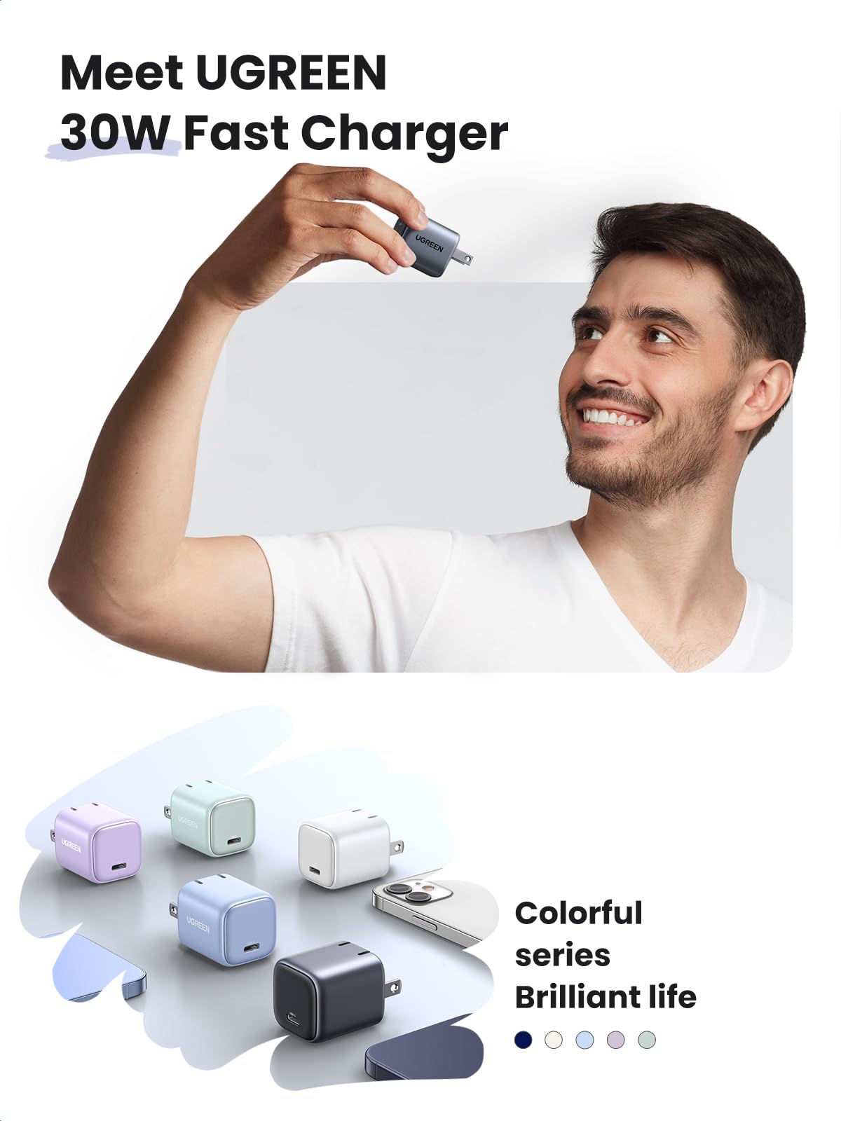 UGREEN Nexode 30W GaN Fast Charger Block - USB C Wall Charger with Foldable Plug, Compatible with iPhone 16 Pro Max/15, Galaxy S24, Pixel 8/7, MacBook Air, iPad - Perfect for Travel, Office & Home Charging (Black)