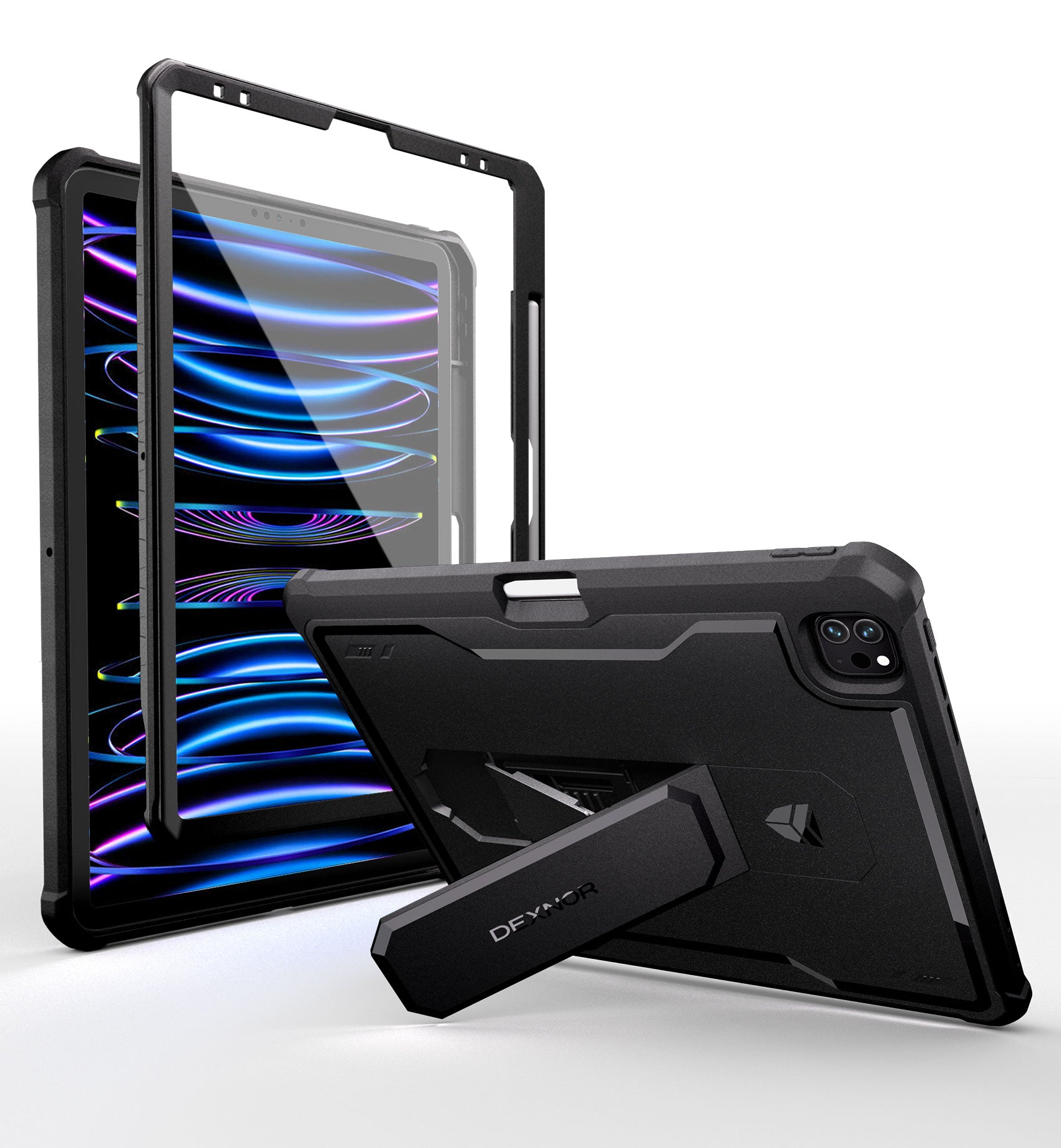 Dexnor Rugged Case for iPad Pro 12.9 Inch (2020/2021/2022) with Screen Protector - Heavy Duty Shockproof Cover with Kickstand & Apple Pencil Holder - Perfect for Outdoor, Travel and Business Use