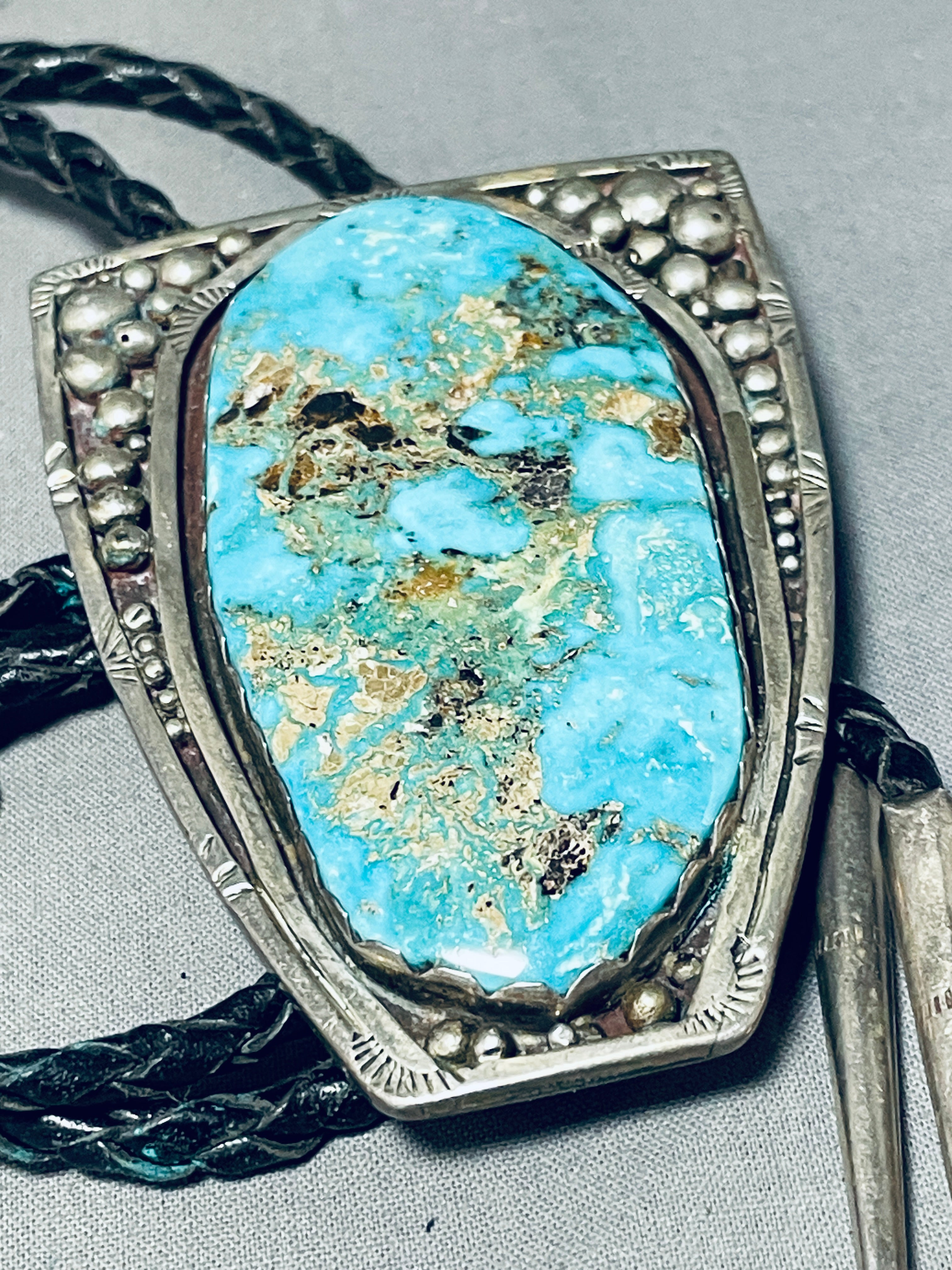 Vintage Navajo Pilot Mountain Turquoise Sterling Silver Bolo Tie - 100+ Grams - Handcrafted Native American Jewelry for Men - Perfect for Western Wear, Cowboy Outfits & Special Occasions