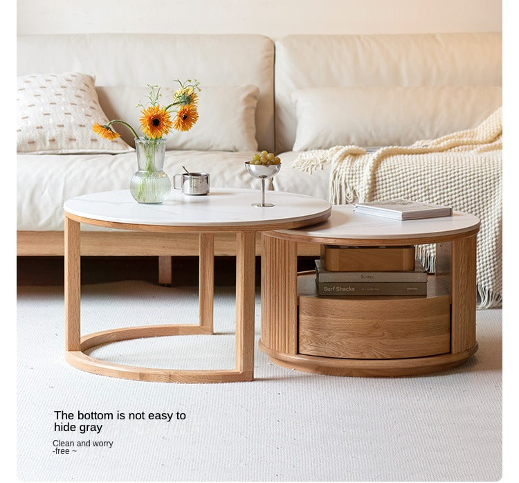 Solid Oak and Ash Wood Rock Plate Coffee Table - Rustic Living Room Furniture for Home Decor & Relaxation