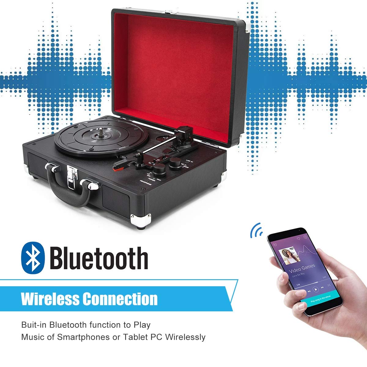 复古三速黑胶唱片机带立体声扬声器，支持USB、RCA输出、耳机插孔、MP3和手机音乐播放，手提箱设计，红色款，适合家庭聚会、生日礼物、节日送礼和女性礼物