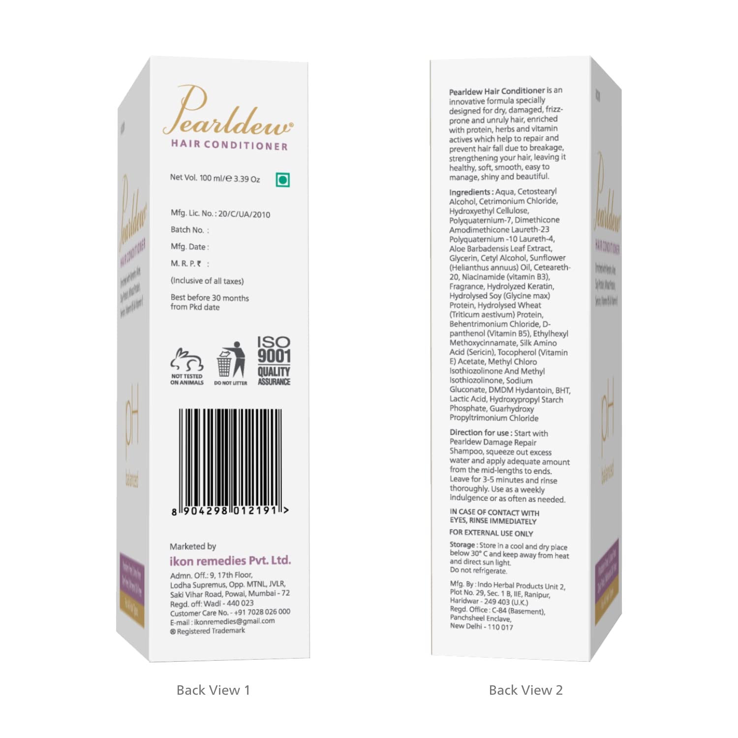 Pearldew Keratin & Aloe Vera Hair Conditioner 100ml - Sulfate & Paraben Free, Soy Protein Enriched for Deep Hydration & Repair - Perfect for Dry, Damaged Hair at Home or Salon Use