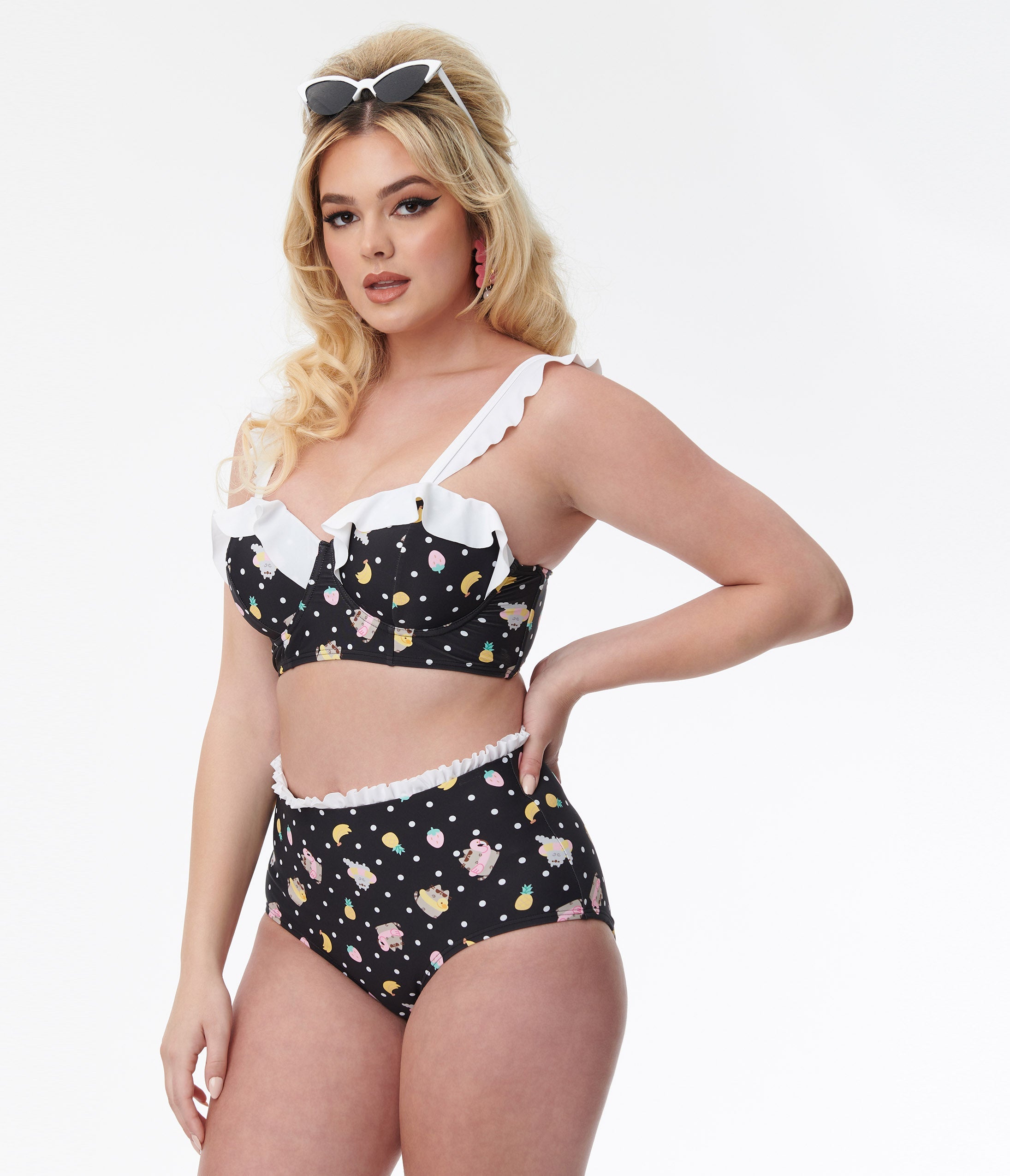 Pusheen x Unique Vintage Cape May Swim Bottoms - Cute Cat Print Swimwear for Women | Perfect for Beach, Pool & Summer Vacations