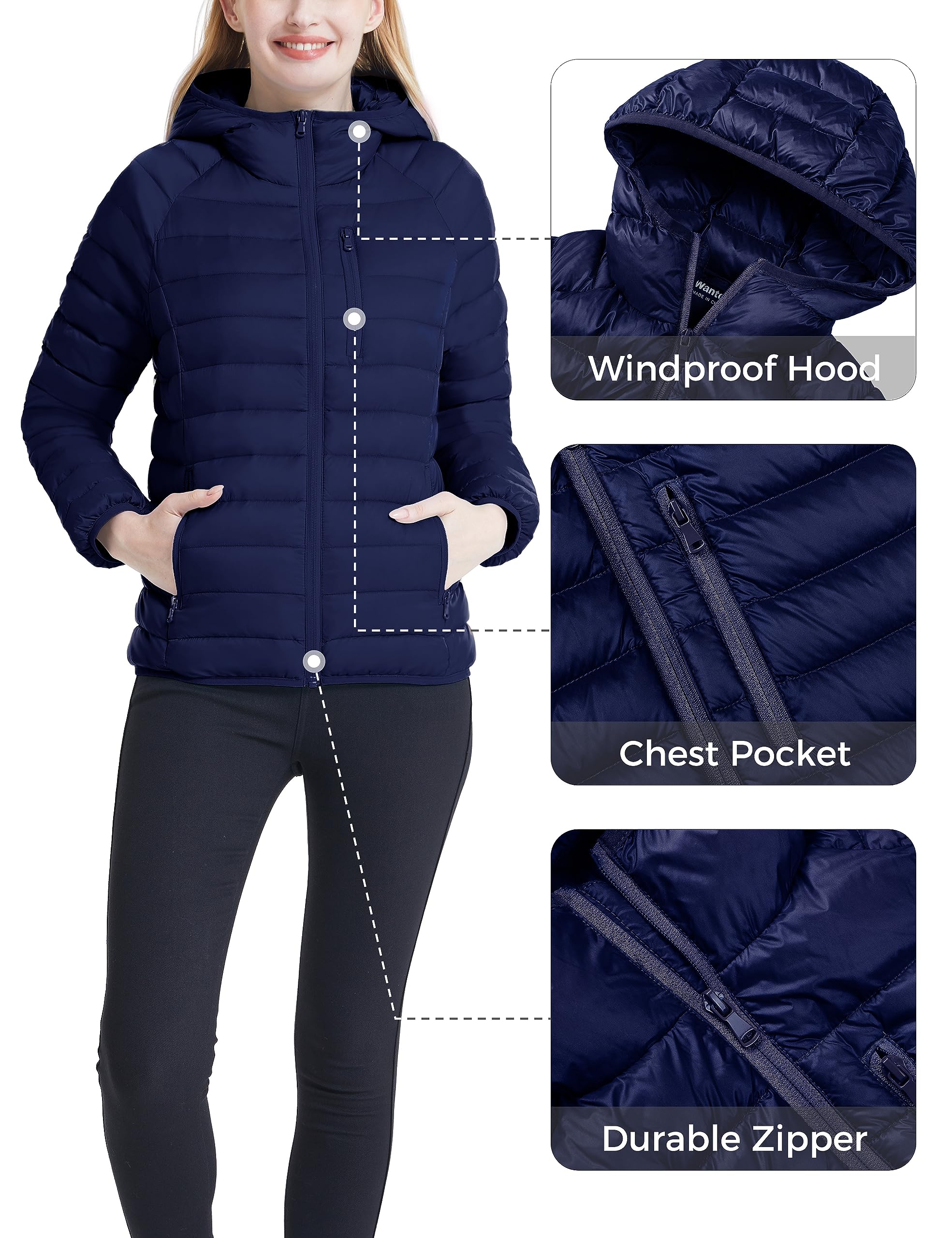 Wantdo Women's Lightweight Packable Down Jacket - Hooded Winter Puffer Coat for Outdoor Activities, Travel & Cold Weather