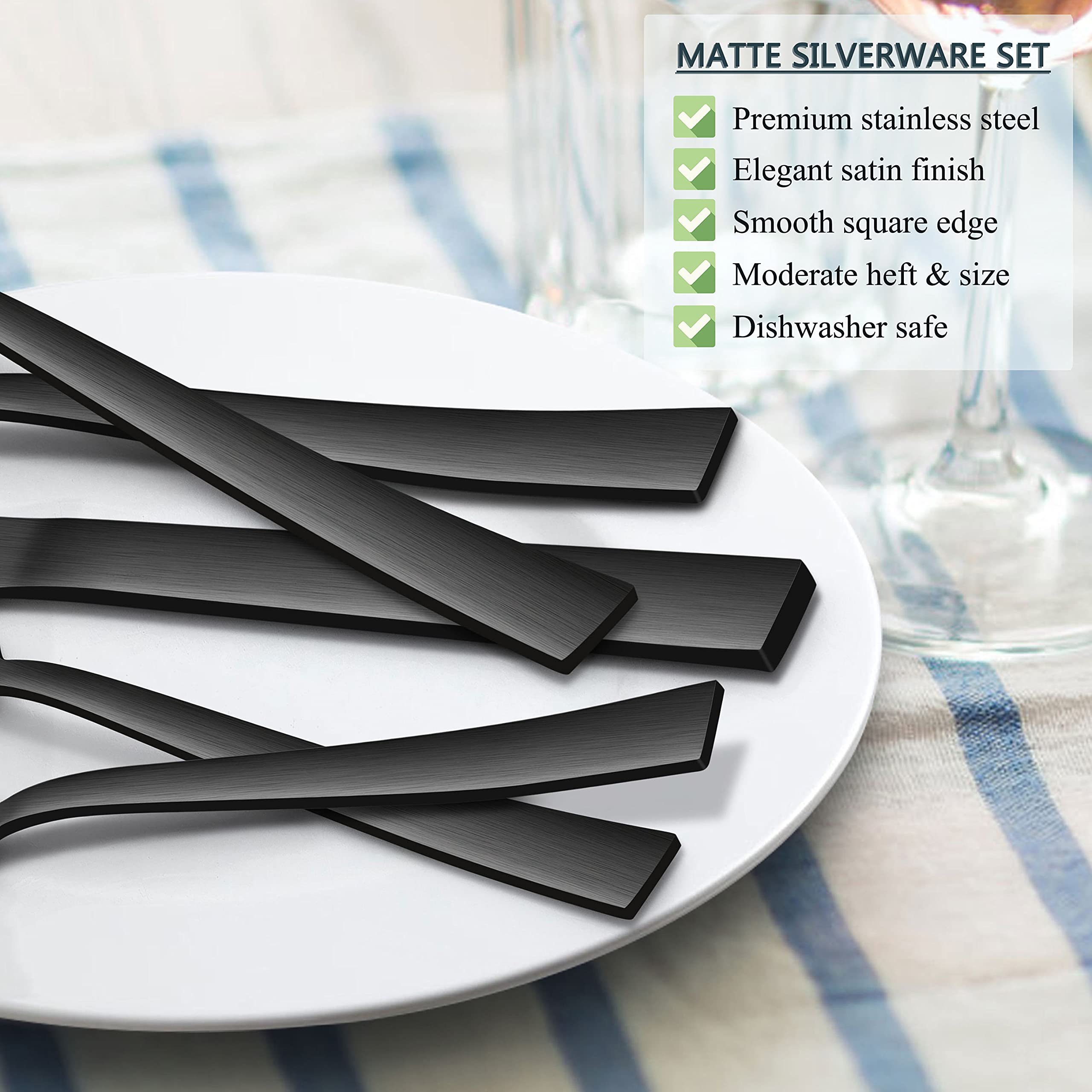 Herogo 40-Piece Matte Black Silverware Set for 8 - Premium Stainless Steel Flatware Cutlery Set with Knives, Spoons & Forks - Elegant Satin Finish, Dishwasher Safe - Perfect for Dining, Restaurants & Dinner Parties