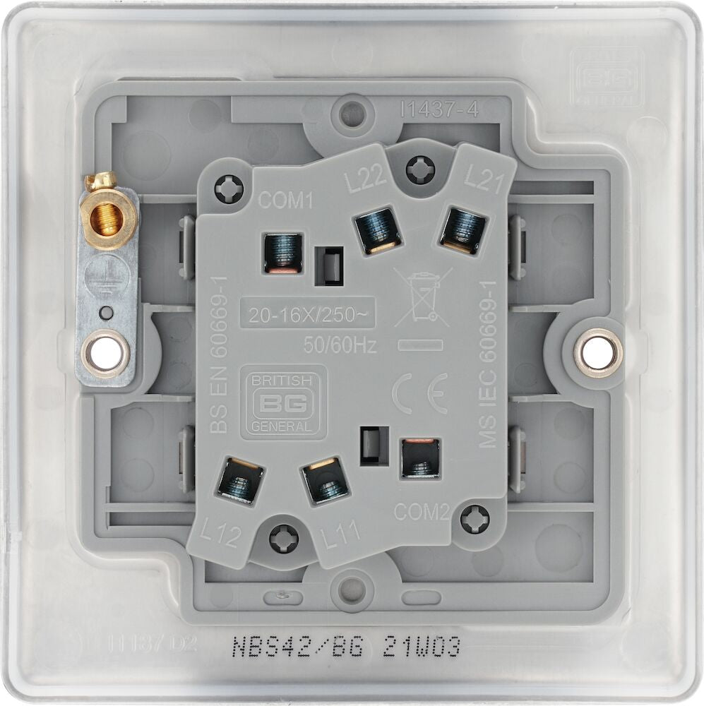 BG Nexus Brushed Steel 2-Gang 2-Way Light Switch Plate NBS42 - Modern Electrical Wall Plate for Home & Office Decor