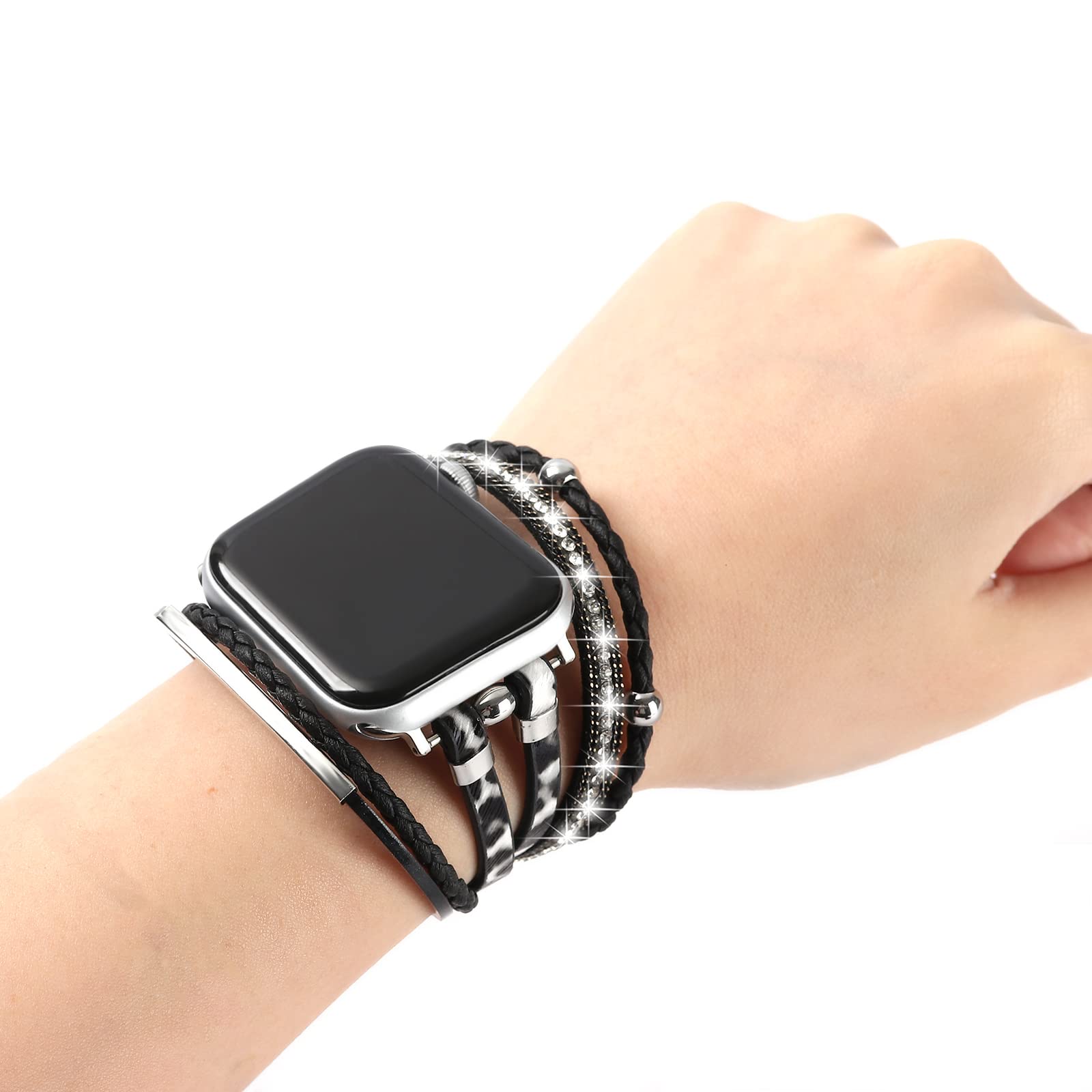 WONMILLE Genuine Leather Bands for Apple Watch 41mm 40mm 38mm 45mm 44mm 42mm 49mm - Boho Bracelet Strap Compatible with iWatch Series Ultra 10 9 8 7 6 5 4 3 2 1 SE - Stylish Multilayer Wrap Design for Women | Perfect for Workouts, Office Wear & Casual Fashion Accessories