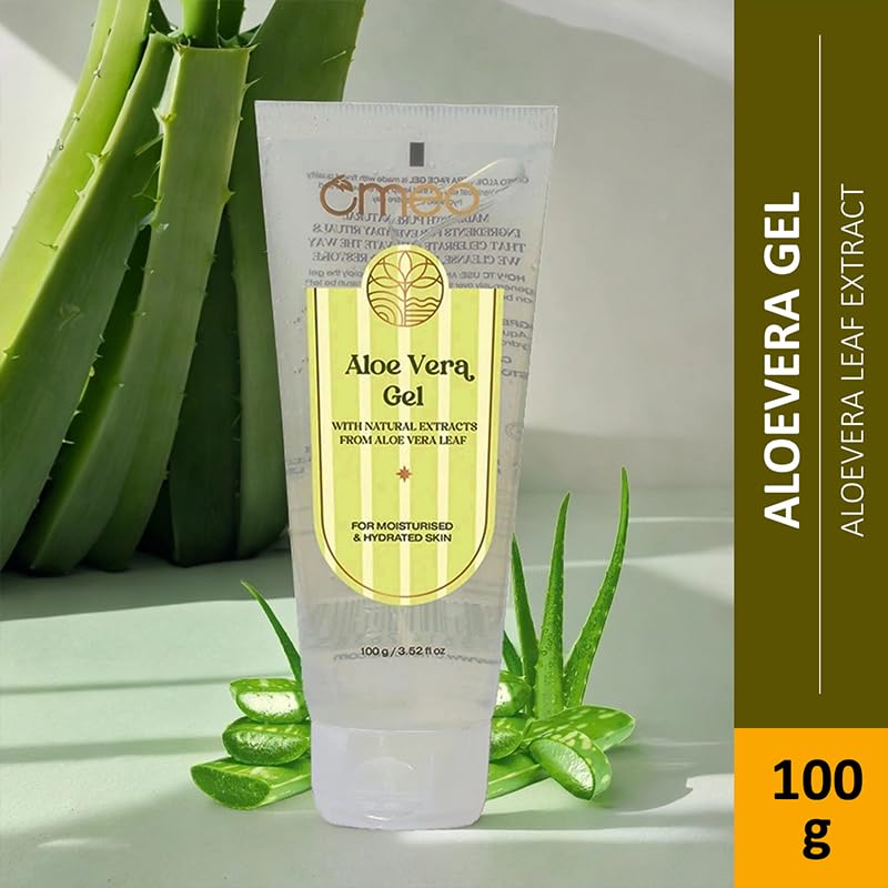 Omeo 100% Organic Aloe Vera Gel for Face & Hair - 100gm | Hydrating, Soothing & Non-Sticky | Reduces Pimples & Acne | Perfect for Sunburn Relief, Daily Skincare & Hair Conditioning