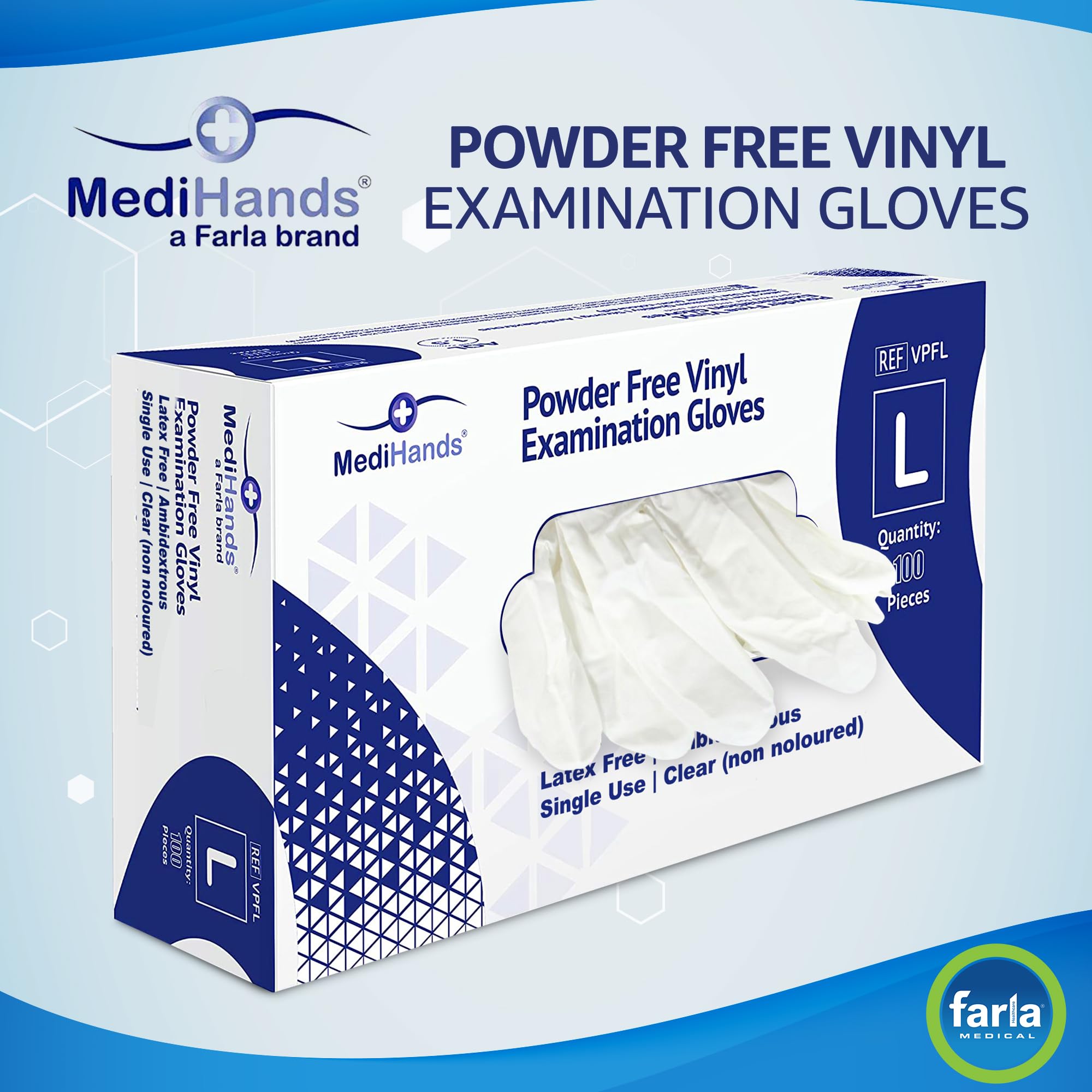 MediHands Clear Vinyl Disposable Gloves - Box of 100, Powder-Free, Latex-Free, Protein-Free - Medical, Surgical, Food Safe, Multi-Purpose - Ideal for Healthcare, Food Handling & Cleaning