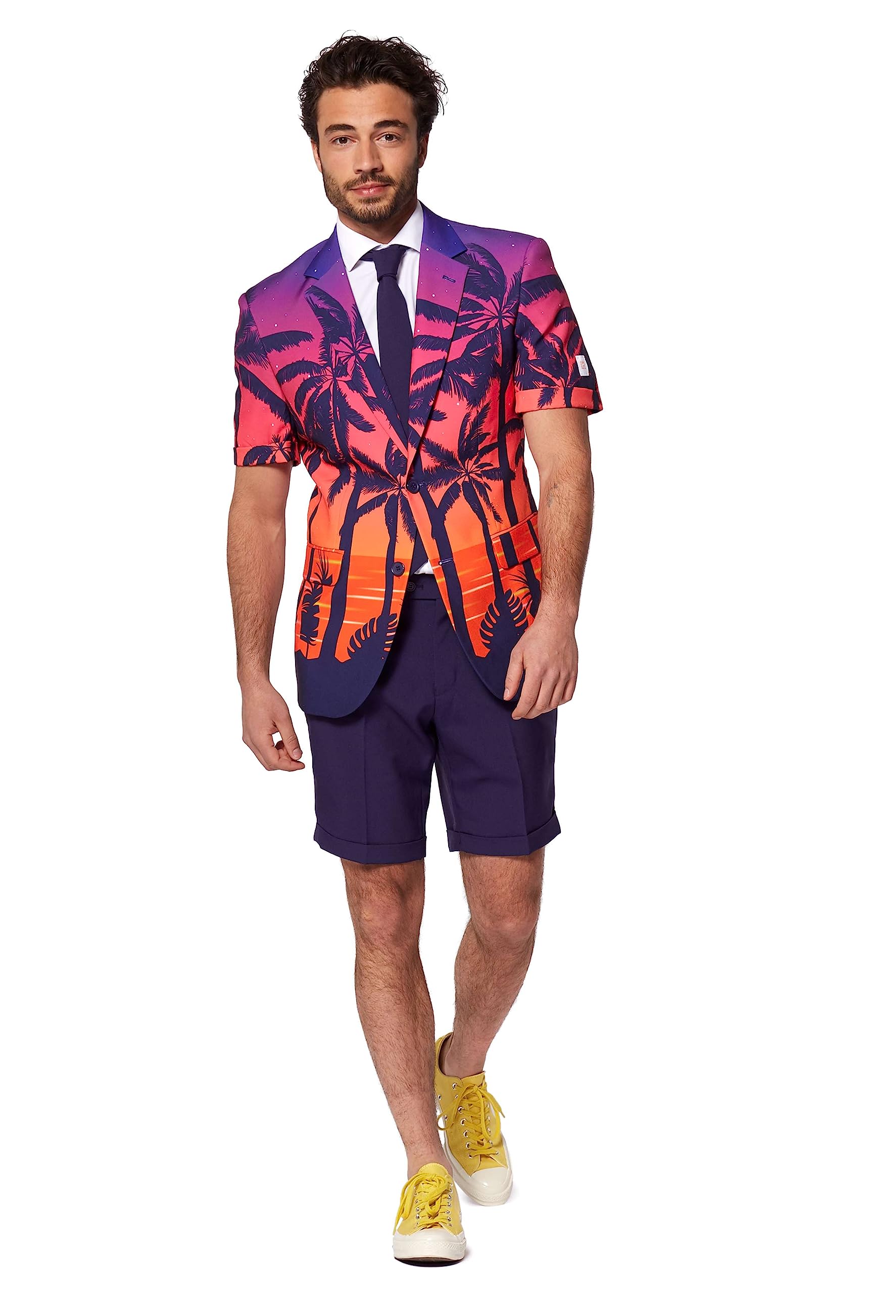 Opposuits Men's Summer Suit Outfit - Slim Fit Short Sleeve Blazer with Matching Shorts & Tie | Lightweight Formalwear for Weddings, Parties & Business Casual Events