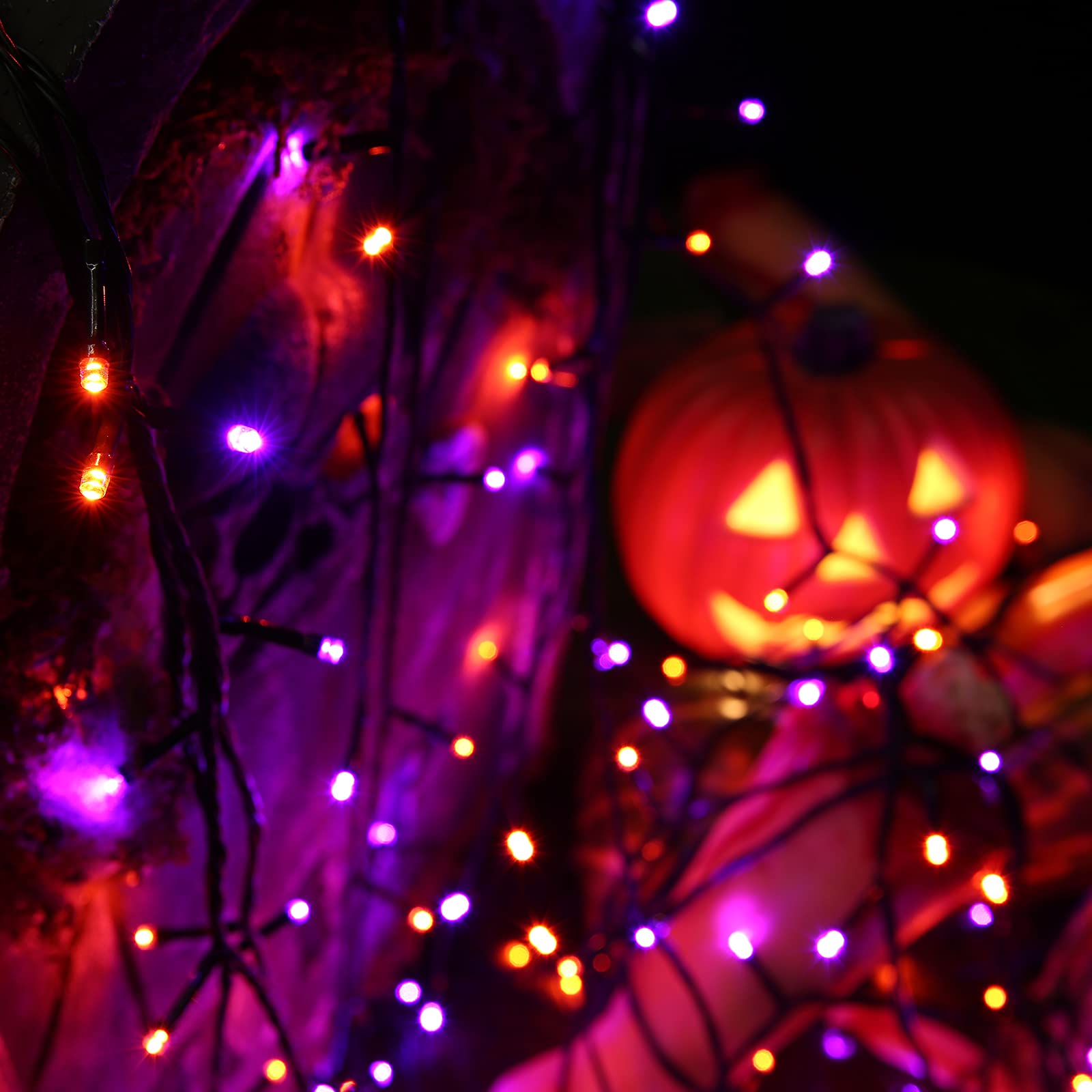 LYHOPE 98.4ft 300 LED Halloween String Lights - Orange & Purple Outdoor/Indoor Decor with 8 Lighting Modes for Garden, Patio, Party, Holiday & Christmas Decorations