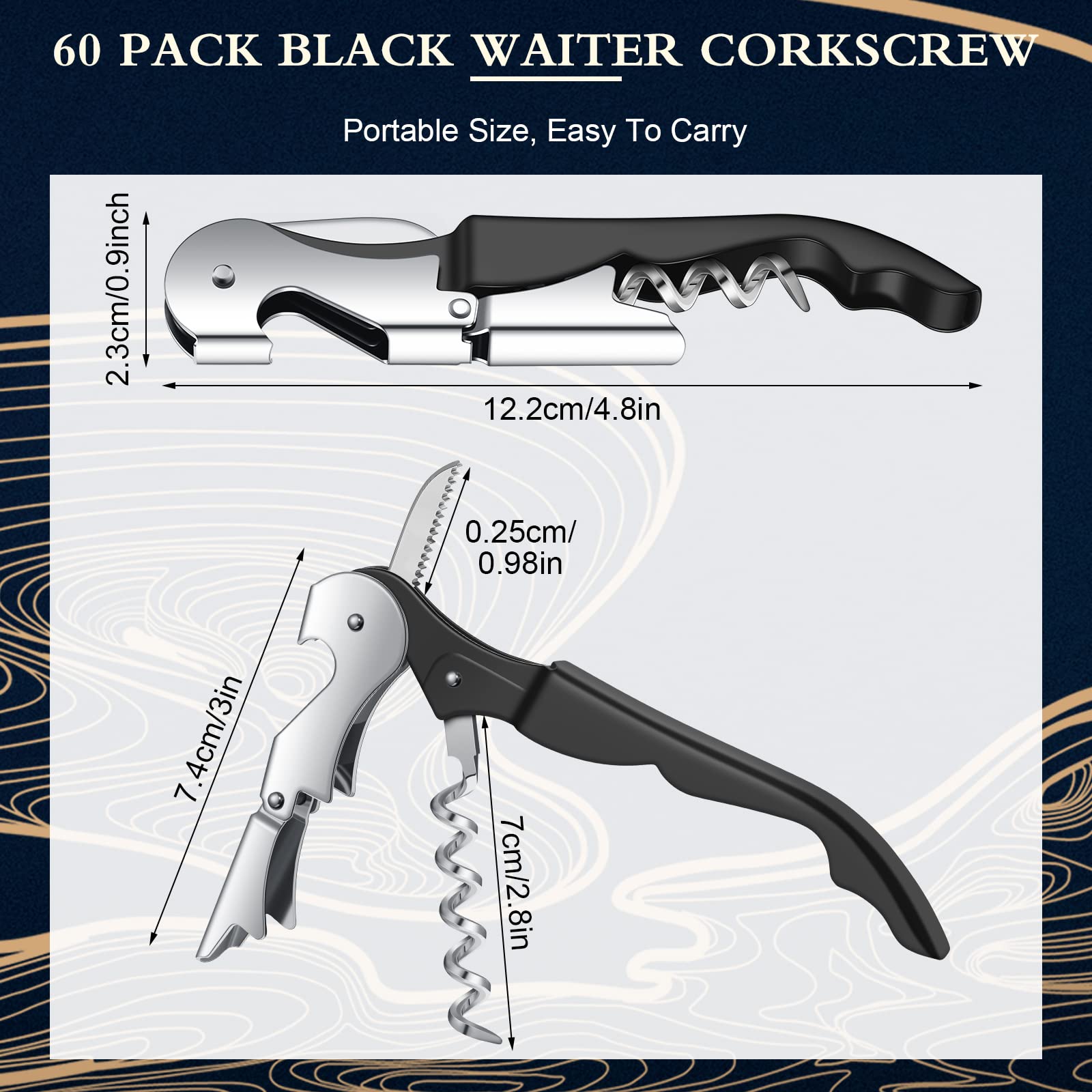 Heavy Duty Waiter's Corkscrew Wine Opener - Double Hinged Design with Foil Cutter - Professional Wine Key Bottle Opener for Bartenders, Servers & Sommeliers - Perfect for Restaurants, Bars & Home Wine Tasting (Black, 60)