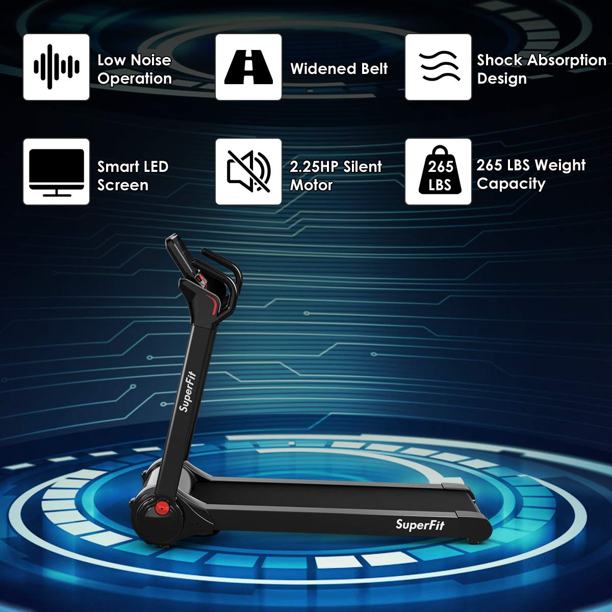 GYMAX Folding Treadmill - 2.25HP Electric Motorized Running & Walking Machine with LED Touch Screen | Portable Cardio Workout Equipment for Home Gym & Office | Perfect for Small Spaces & Daily Exercise