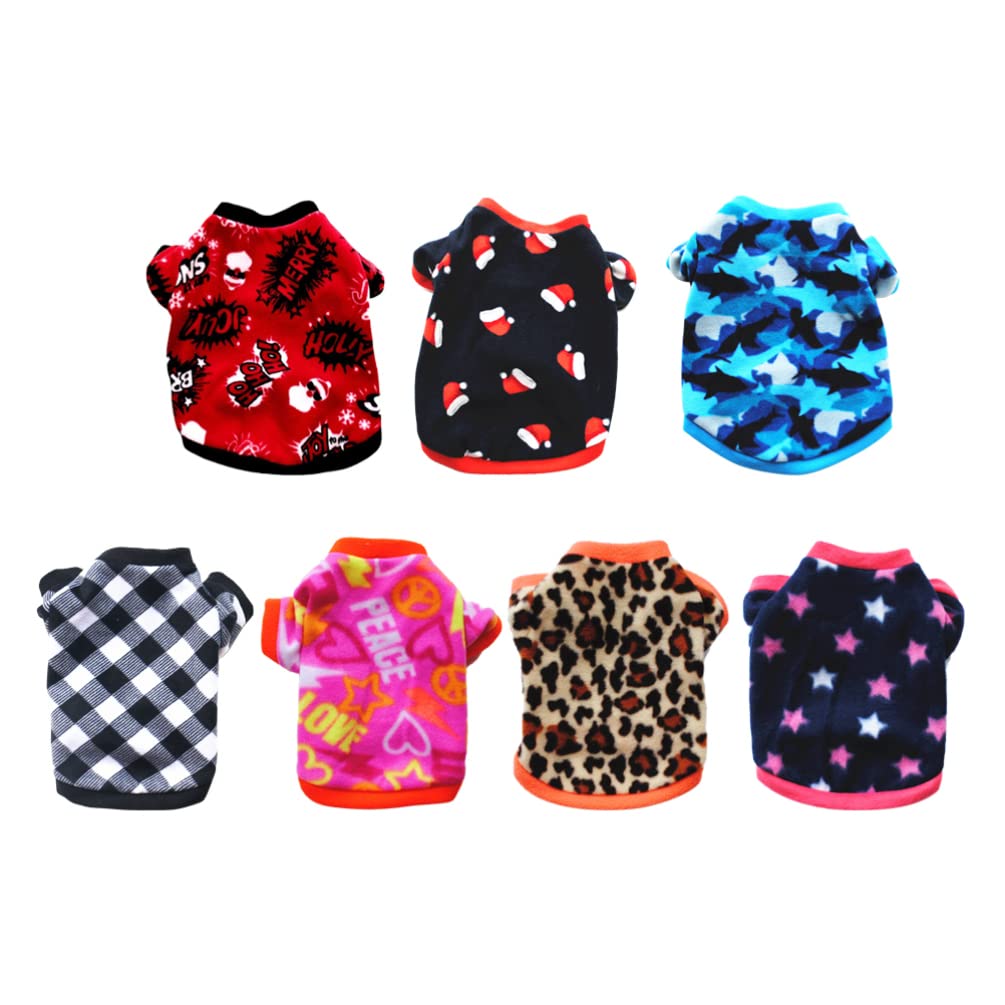7pcs Christmas Dog Clothes for Small Puppies - Warm Plush Shirts & Vest Outfits for Fall & Winter | Cozy Pet Costume Accessories for XS Girl Dogs | Perfect for Holiday Photos & Outdoor Walks