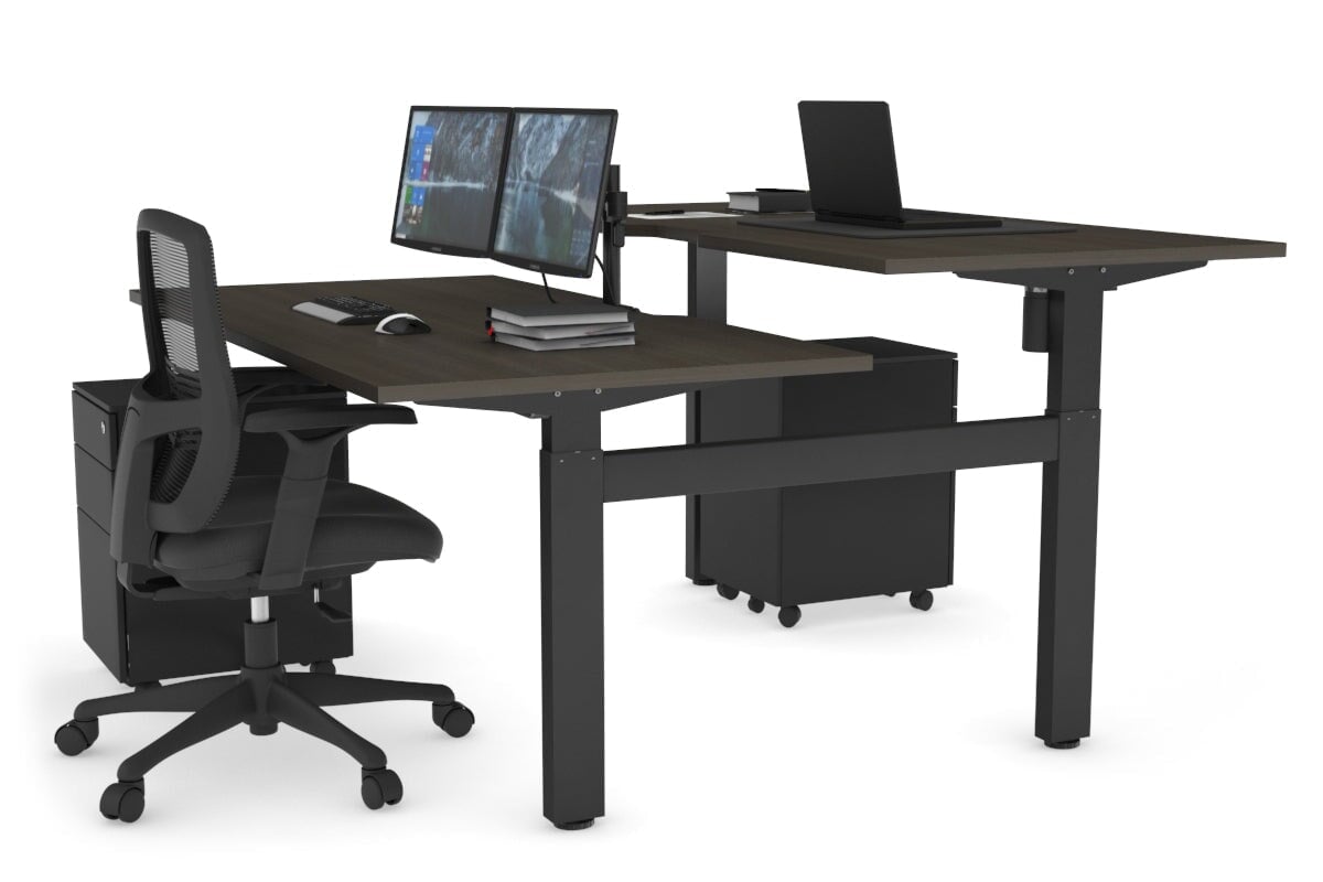 Adjustable 2-Person H Bench Workstation with Black Frame - 1400L x 800W, Cable Management Scallop | Perfect for Office, Home Workspace & Collaborative Environments