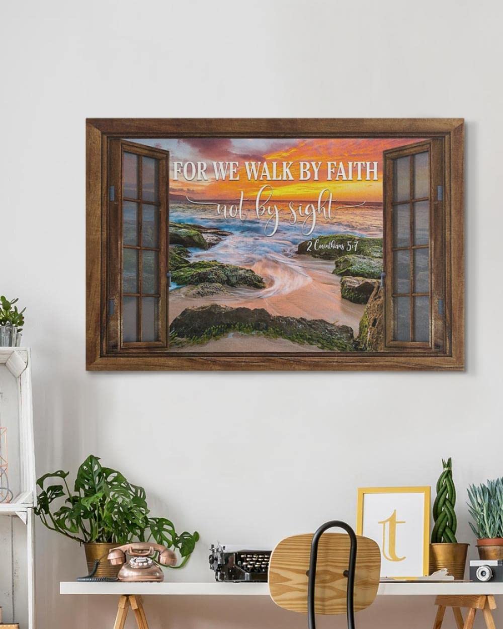 Inspiring 'For We Walk By Faith Not By Sight' Christian Canvas Wall Art - Jesus Religious Home Decor for Living Room, Bedroom & Church