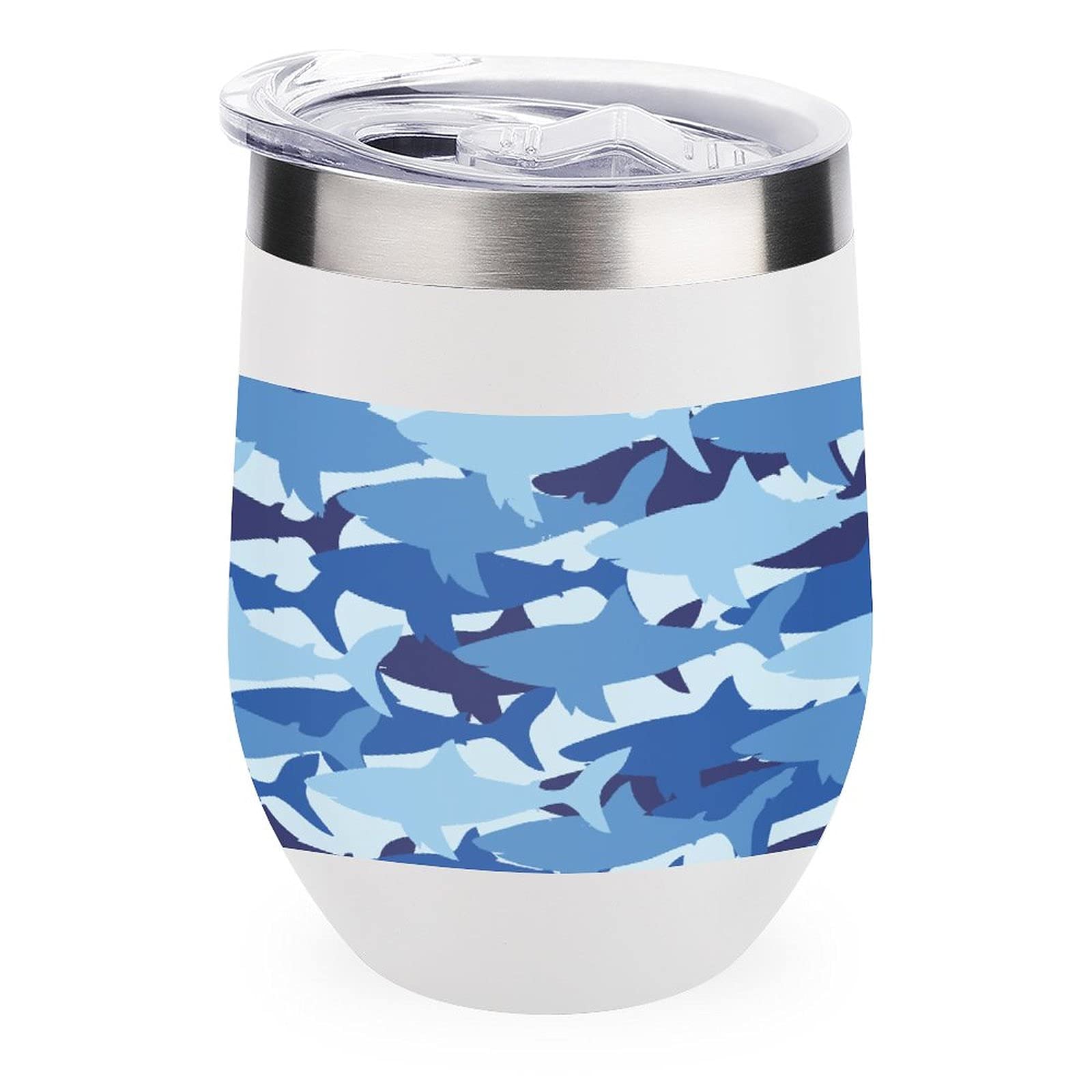 Vacuum Insulated Stainless Steel Tumbler - Blue Sharks Camouflage Travel Mug for Coffee & Wine