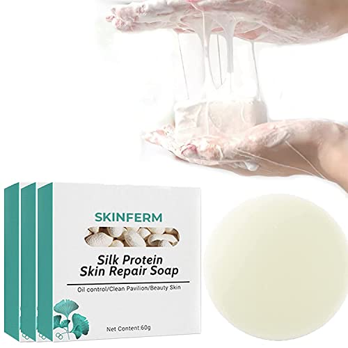 Skinferm Silk Protein & Collagen Milk Whitening Soap - Brightening Acne Treatment & Anti-Cellulite Soap for Face & Body - Firming & Glowing Skin Care (3-Pack Round Bars) - Perfect for Daily Cleansing & Spa Treatments