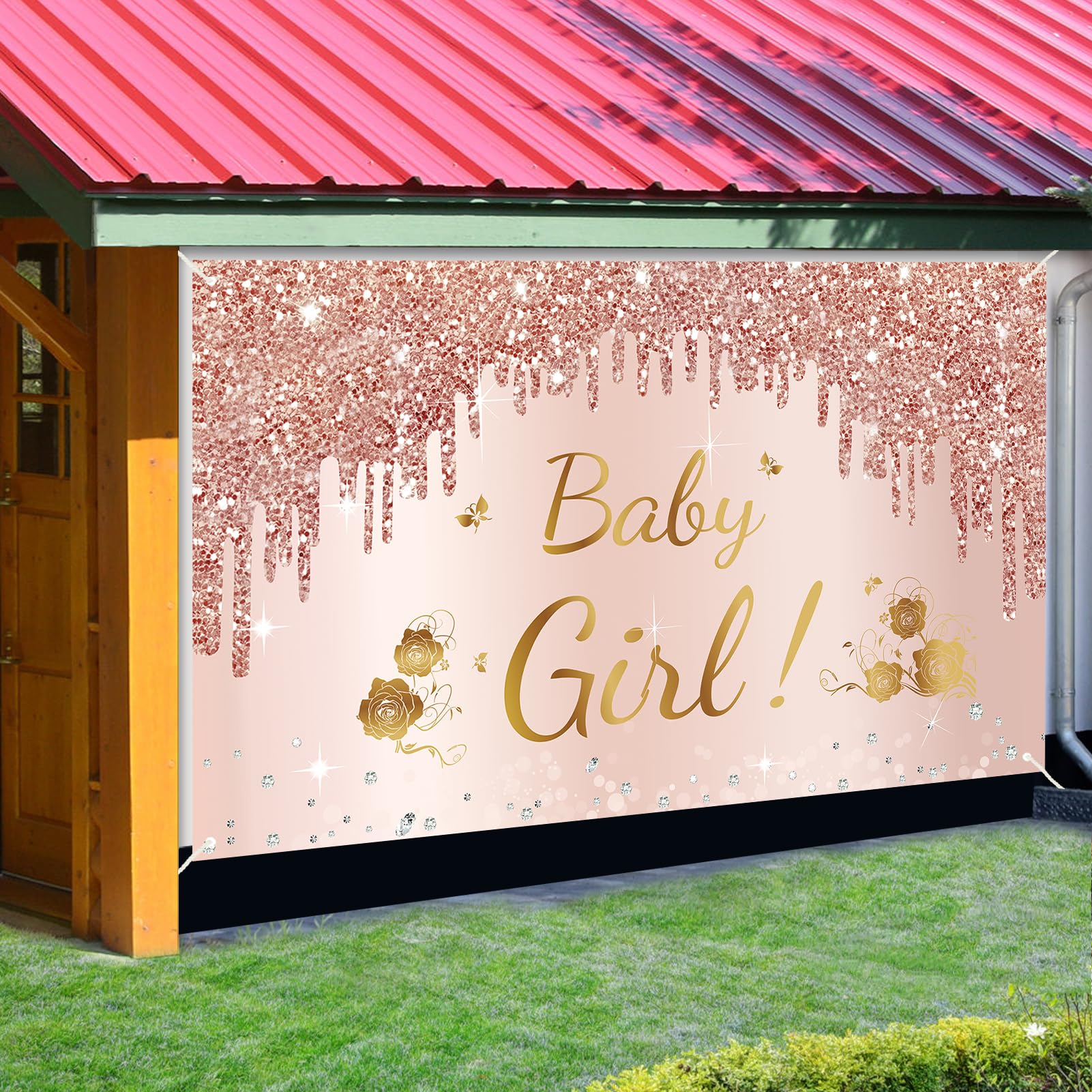 Pink Rose Gold Baby Girl Shower Decorations Set - Floral Banner, Backdrop & Photo Booth Props for Baby Shower Party, Newborn Celebration & Gender Reveal Events
