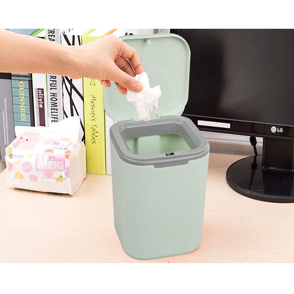 Compact 0.5 Gallon Push-Button Trash Can for Kitchen Countertop - Space-Saving Small Waste Bin with Lid, Perfect for Bathroom, Office, or Dorm Room (Green)