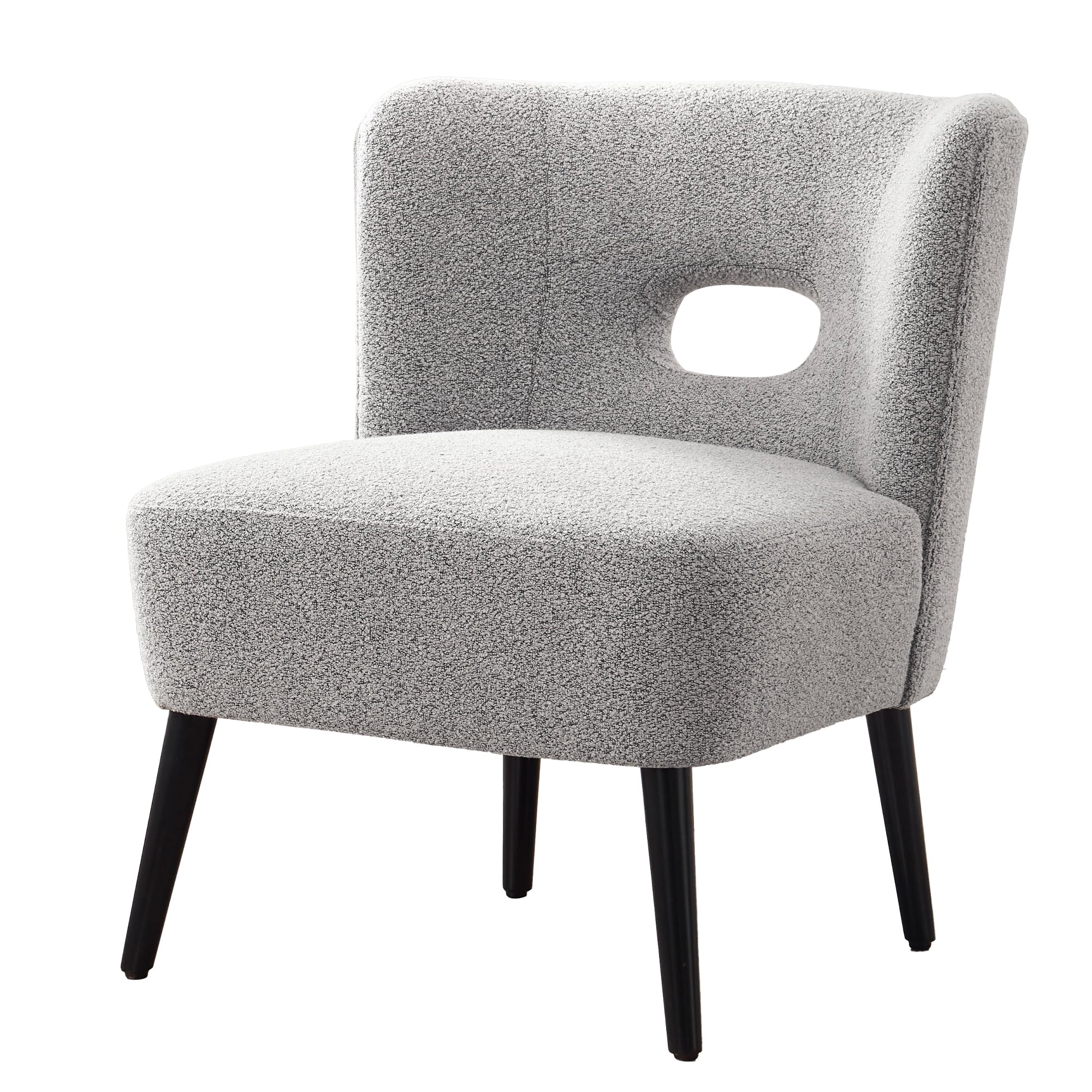 Comfy Armless Accent Chair with Wooden Legs - Upholstered Lamb Fleece Living Room, Bedroom & Office Chair in Grey - Perfect for Small Spaces, Reading Nooks & Cozy Corners