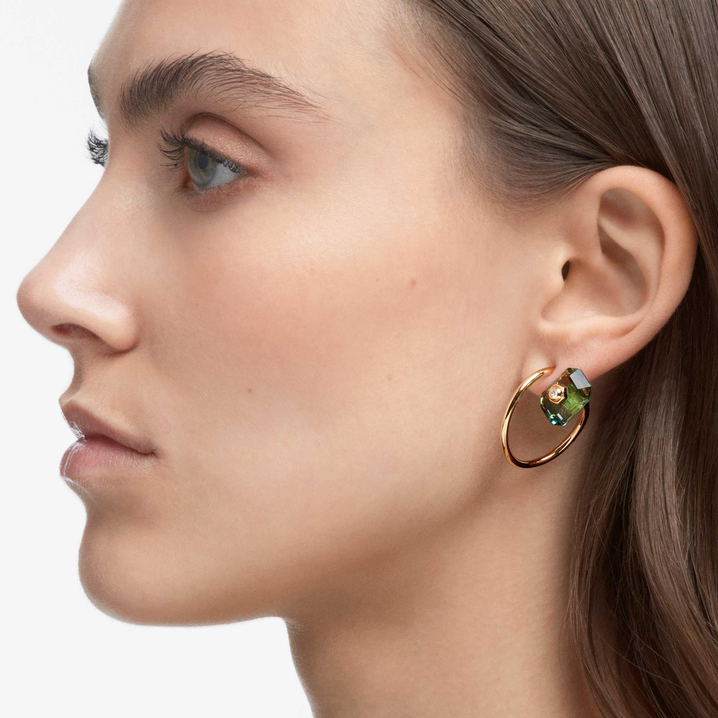 Swarovski Numina Earrings - Gold Tone Jewelry with Green & Clear Crystals | Elegant Dangle Earrings for Women, Perfect for Parties, Weddings & Special Occasions