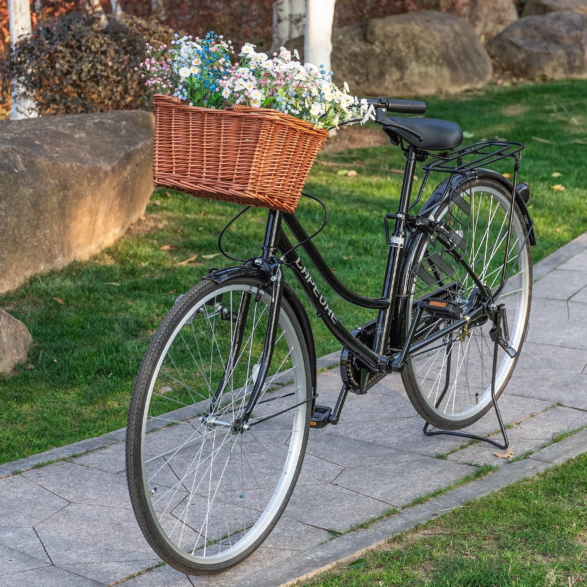 Original Handmade Woven Wicker Bike Basket with Adjustable Leather Straps - Front Bicycle Basket for Commuting, Shopping & Picnics - Durable Rattan Bike Accessory for Women & Men