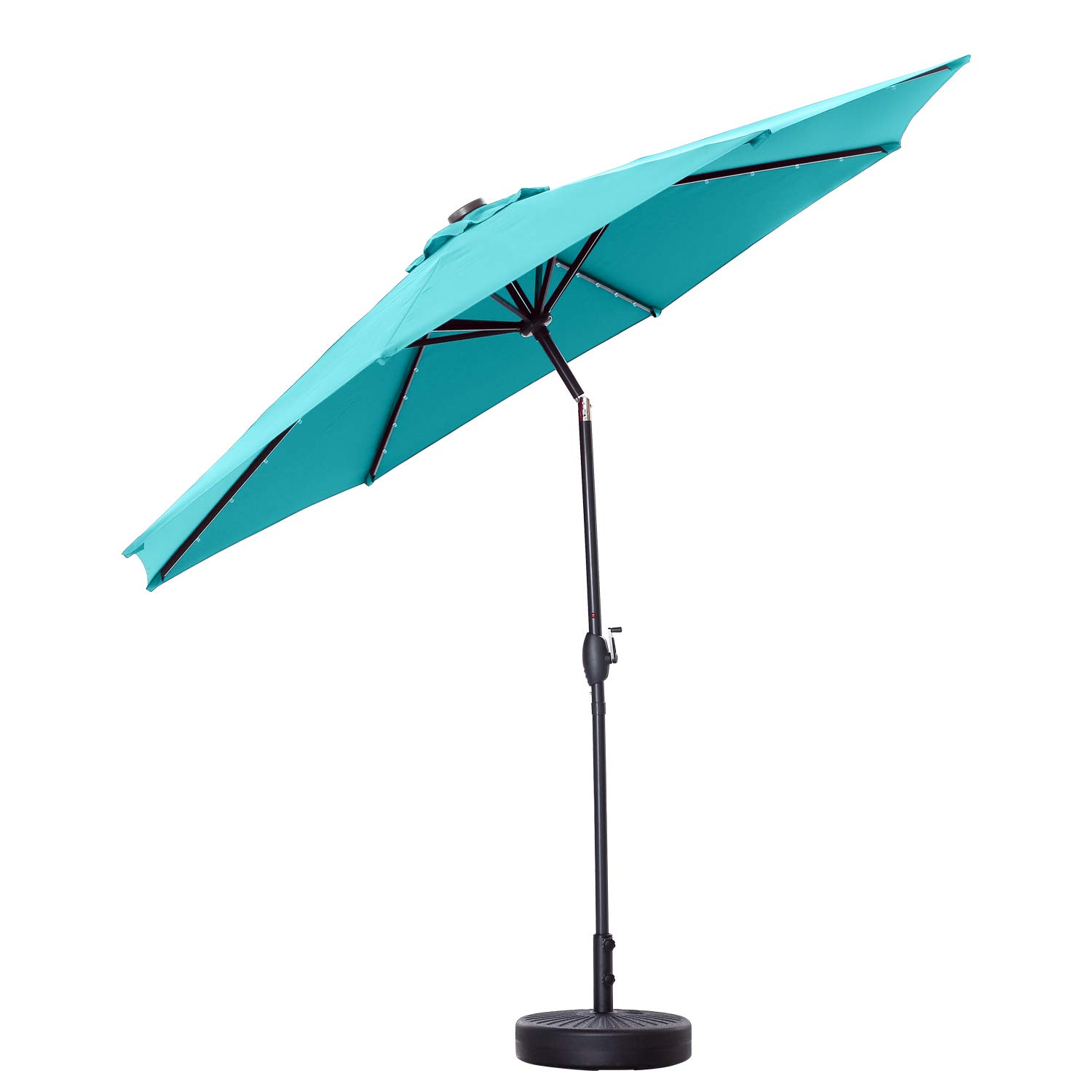 10Ft Lighted Aluminum Patio Umbrella with Tilt & Crank - Outdoor Market Umbrella for Garden, Deck, Backyard, Pool - Perfect for Dining, Lounging & Summer Entertaining (Light Blue)