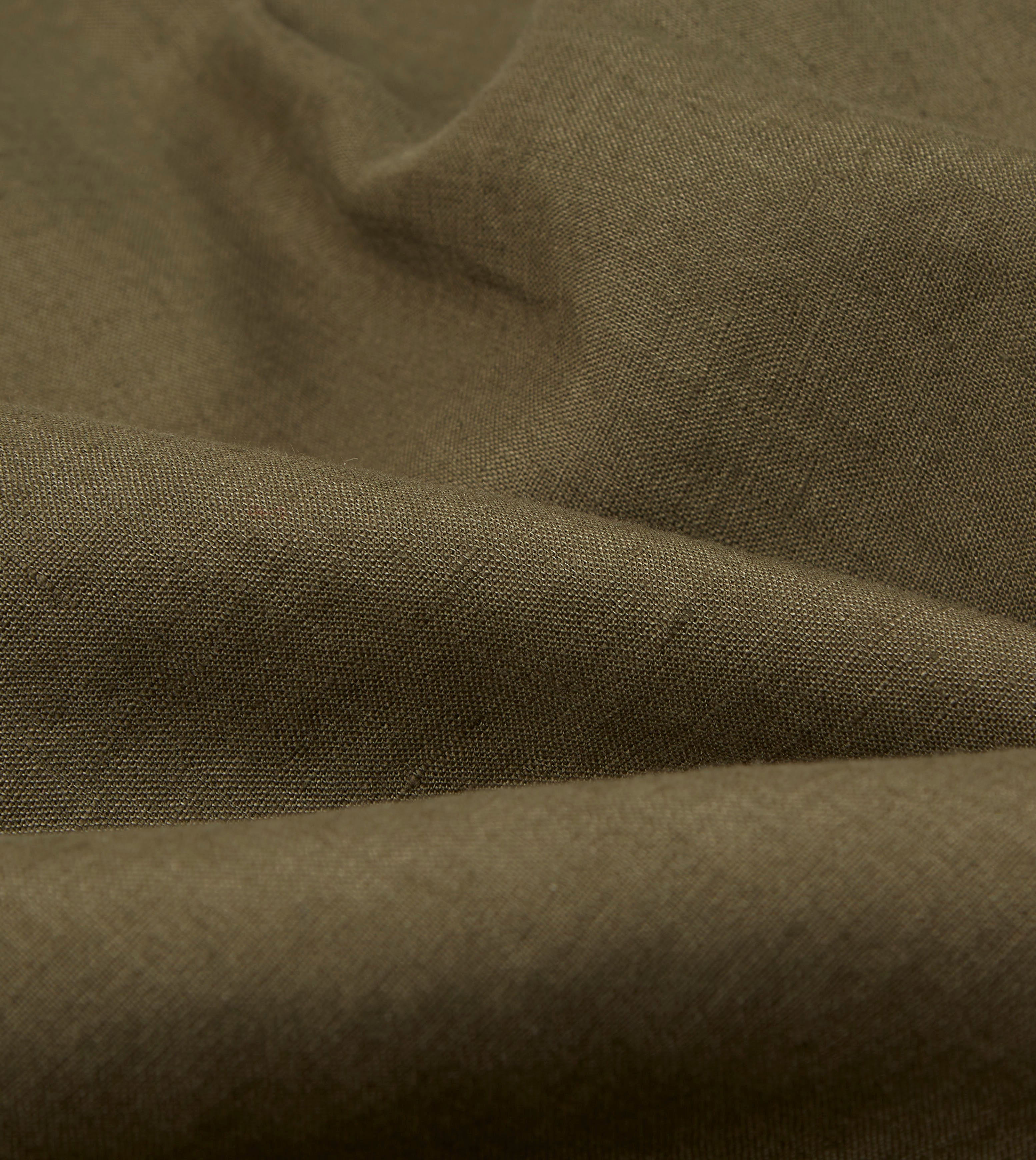 Khaki Green Linen Spread Collar Shirt for Men - Breathable Casual Button Down Shirt for Summer, Office, and Outdoor Activities
