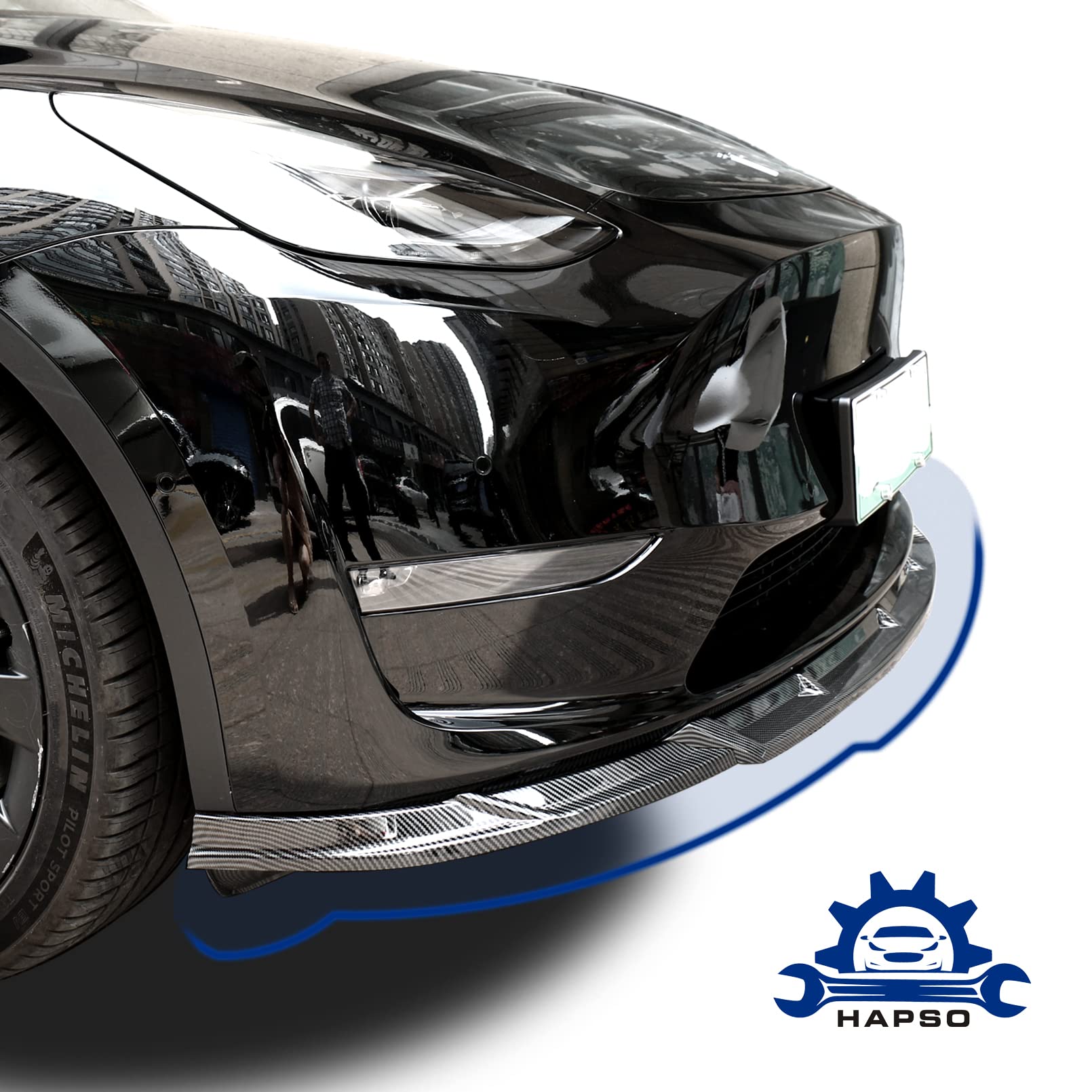 Glossy Carbon Fiber Front Bumper Lip Spoiler Kit for 2021-2022 Tesla Model Y - Body Trim Protection & Style Upgrade - Perfect for Street Racing & Car Shows