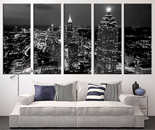 Extra Large Atlanta Night Canvas Art Print - Black & White City Skyline Wall Decor (60x32 Inch) - Perfect for Living Room, Bedroom, or Office Modern Art Display