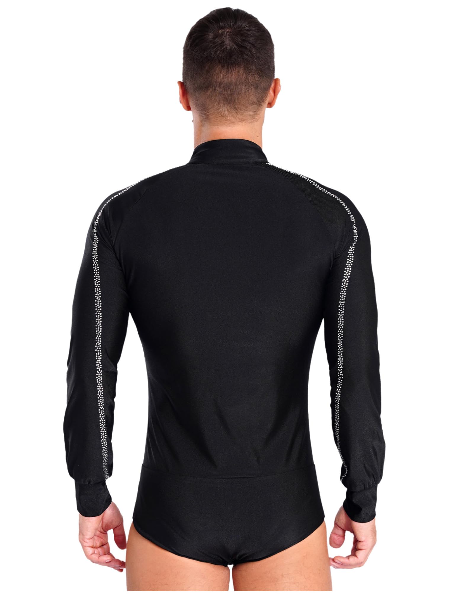 Sparkly Rhinestone Latin Dance Shirt for Men - Elegant Ballroom Shirt with Stand Collar & Button Down Leotard Design - Perfect for Salsa, Tango & Competition Performances