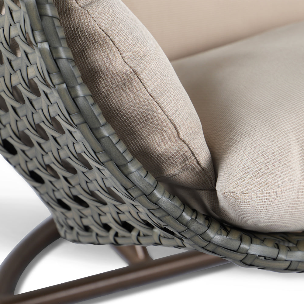 Brown Wicker Hanging Double Seat Swing Chair with Stand & Beige Cushion - Outdoor Patio Furniture for Garden, Backyard, Porch Relaxation