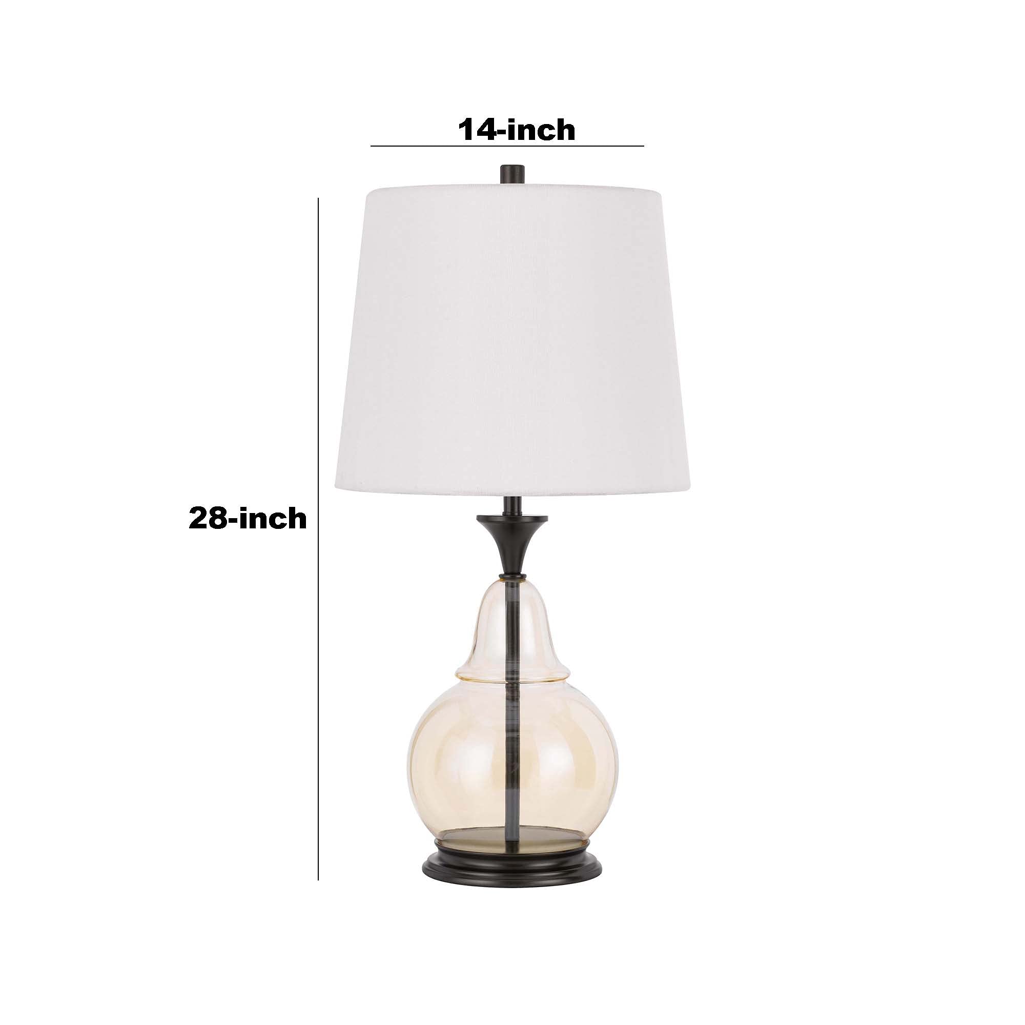 Benjara White & Bronze Table Lamp with Metal and Glass Jar Base - Perfect for Bedroom Nightstand, Living Room End Table, or Office Desk Lighting