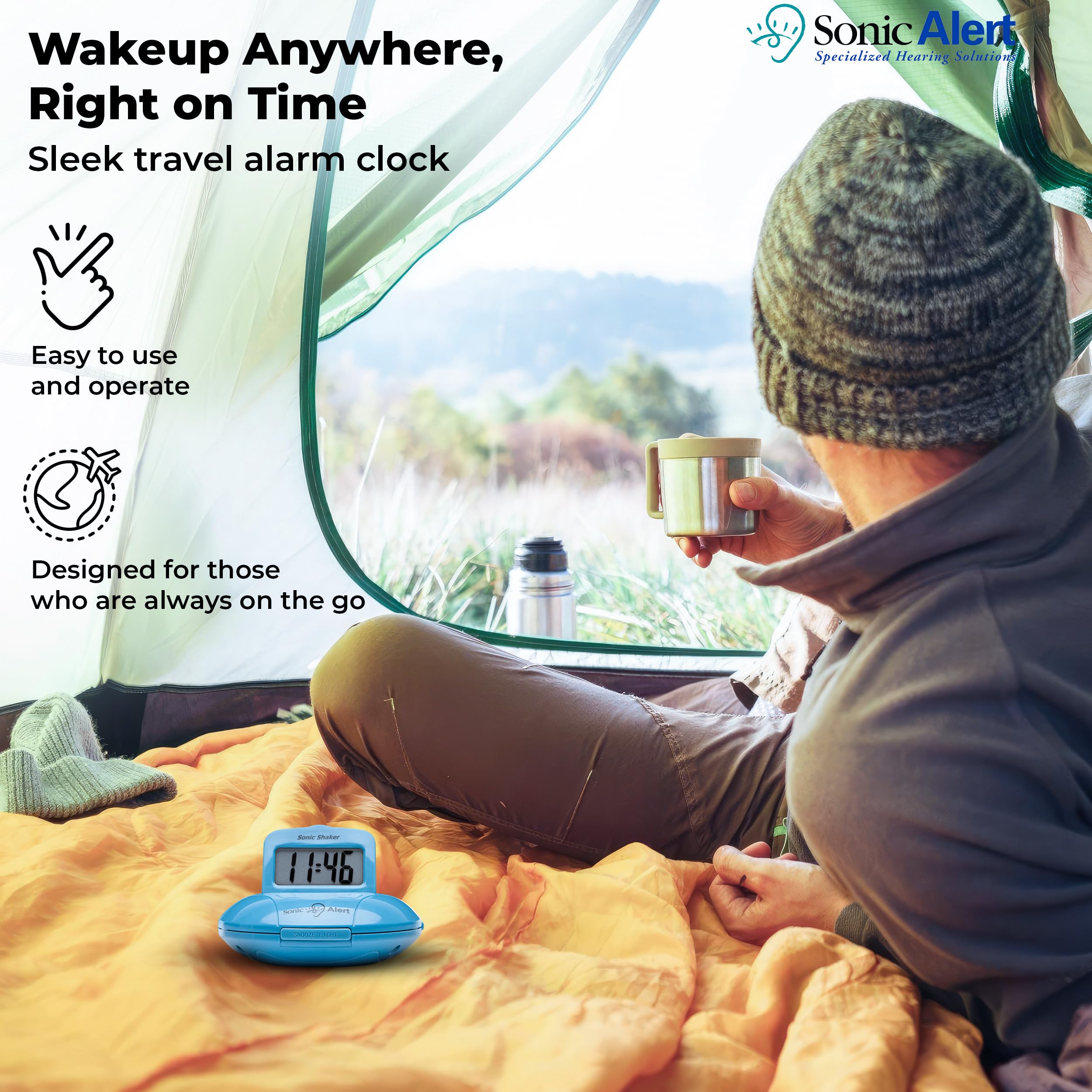 **Sonic Alert Digital Alarm Clock for Heavy Sleepers - Vibrating Travel Alarm Clock with Bed Shaker & Under Pillow Alert - Battery Operated (Jade) - Perfect for Travel, Home & Deep Sleepers**