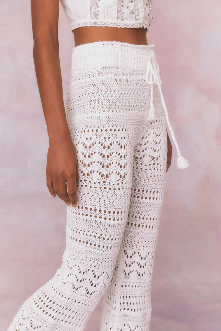Fosta Women's Boho Crochet Pants - Comfortable Lace Knit Lounge Pants for Yoga, Beach & Summer Vacation Outfits
