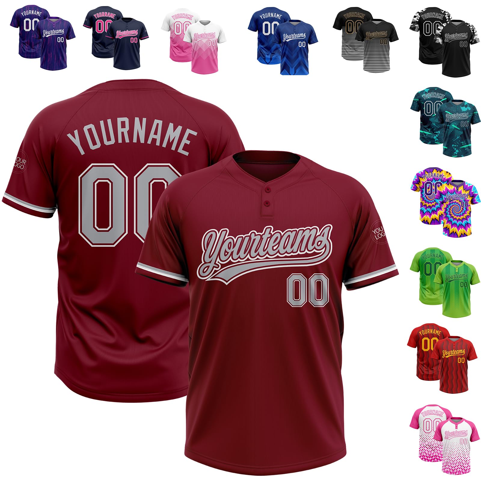 Custom Softball Jerseys with Stitched Names & Numbers - Personalized Two-Button Baseball Shirts for Men, Women & Youth - Perfect for Team Uniforms, Tournaments & Casual Play