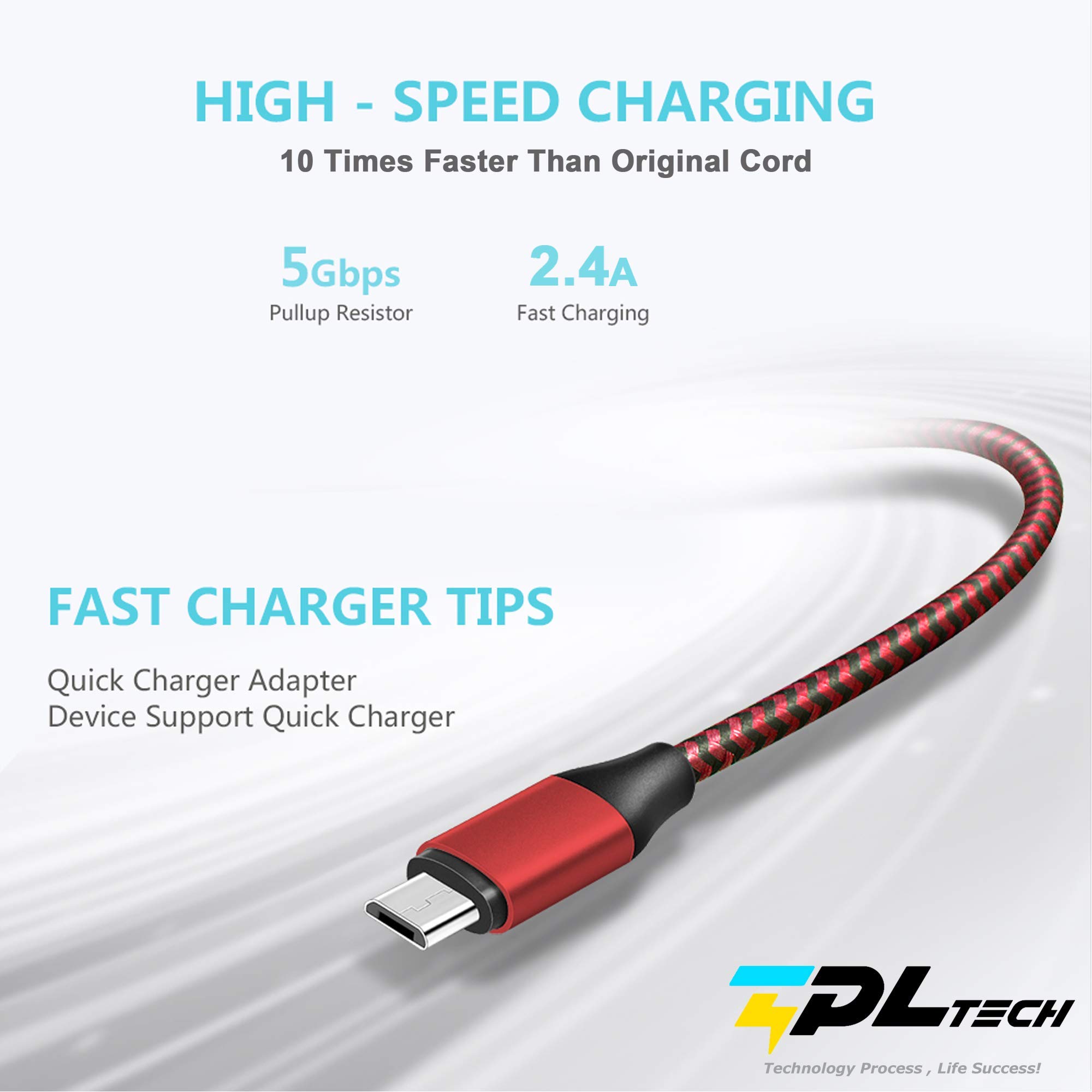 2-Pack 15Ft Micro USB 2.0 Fast Charging Cable - Nylon Braided Durable Cord for PS4 Controller, Xbox One S/X, Android Phones | High-Speed Data Sync & Charging | Gaming & Mobile Device Accessories (Red)